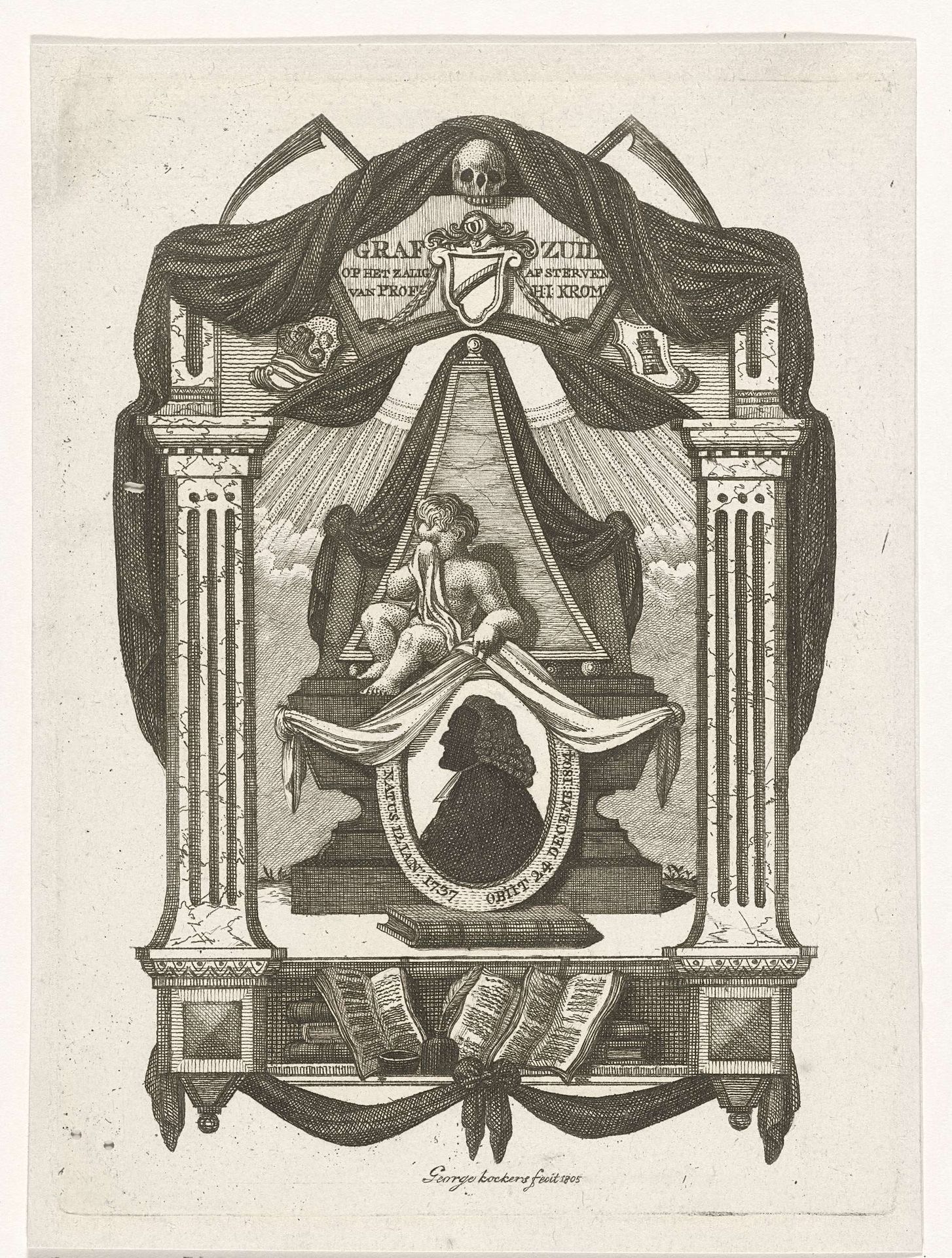 Allegorische compositie op de dood van predikant Hermanus Johannes Krom by George Kockers