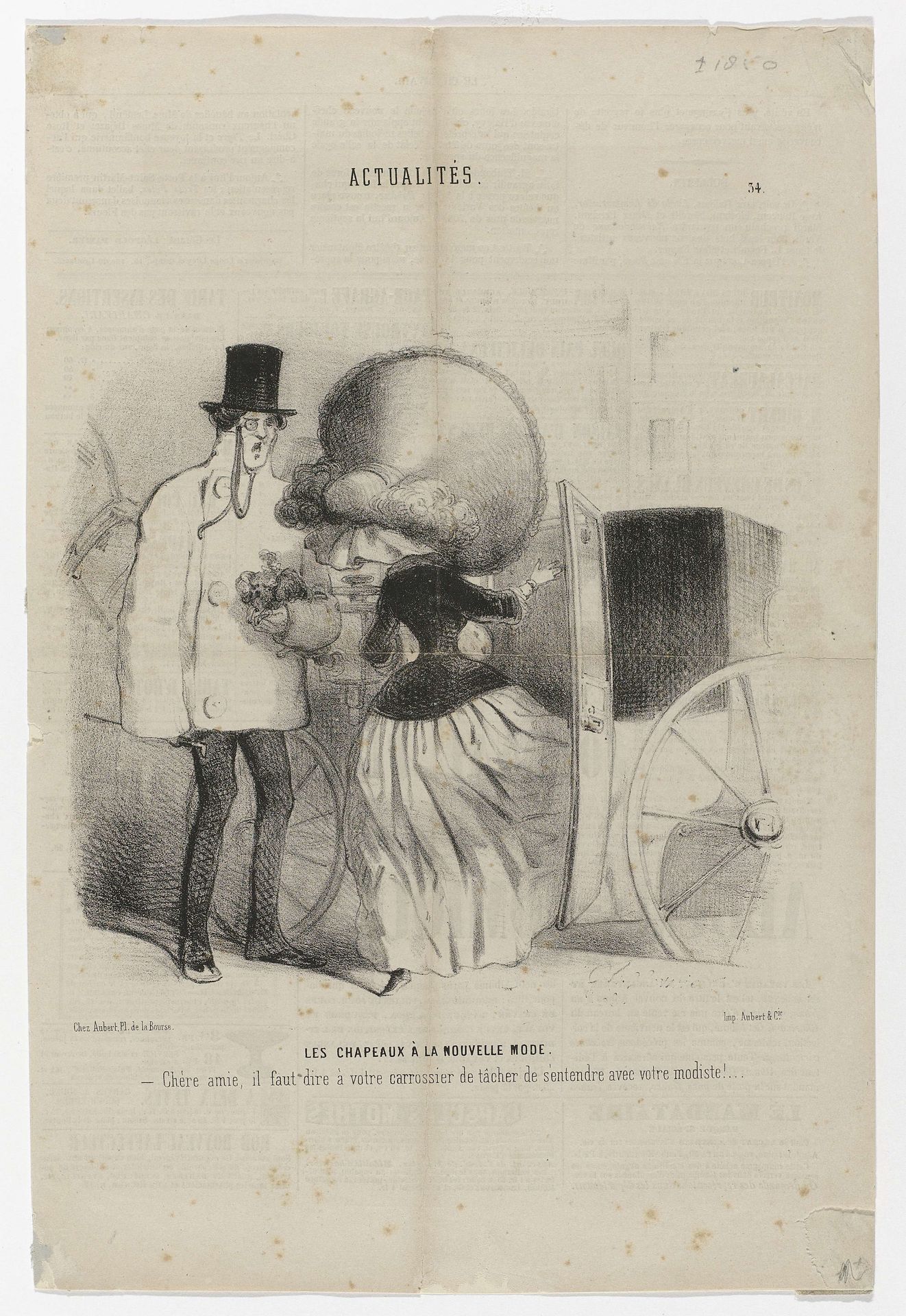 Le Charivari, Actualités, 1850, No. 34 : Les Chapeaux à la Nouvelle Mod (...) by Anonymous