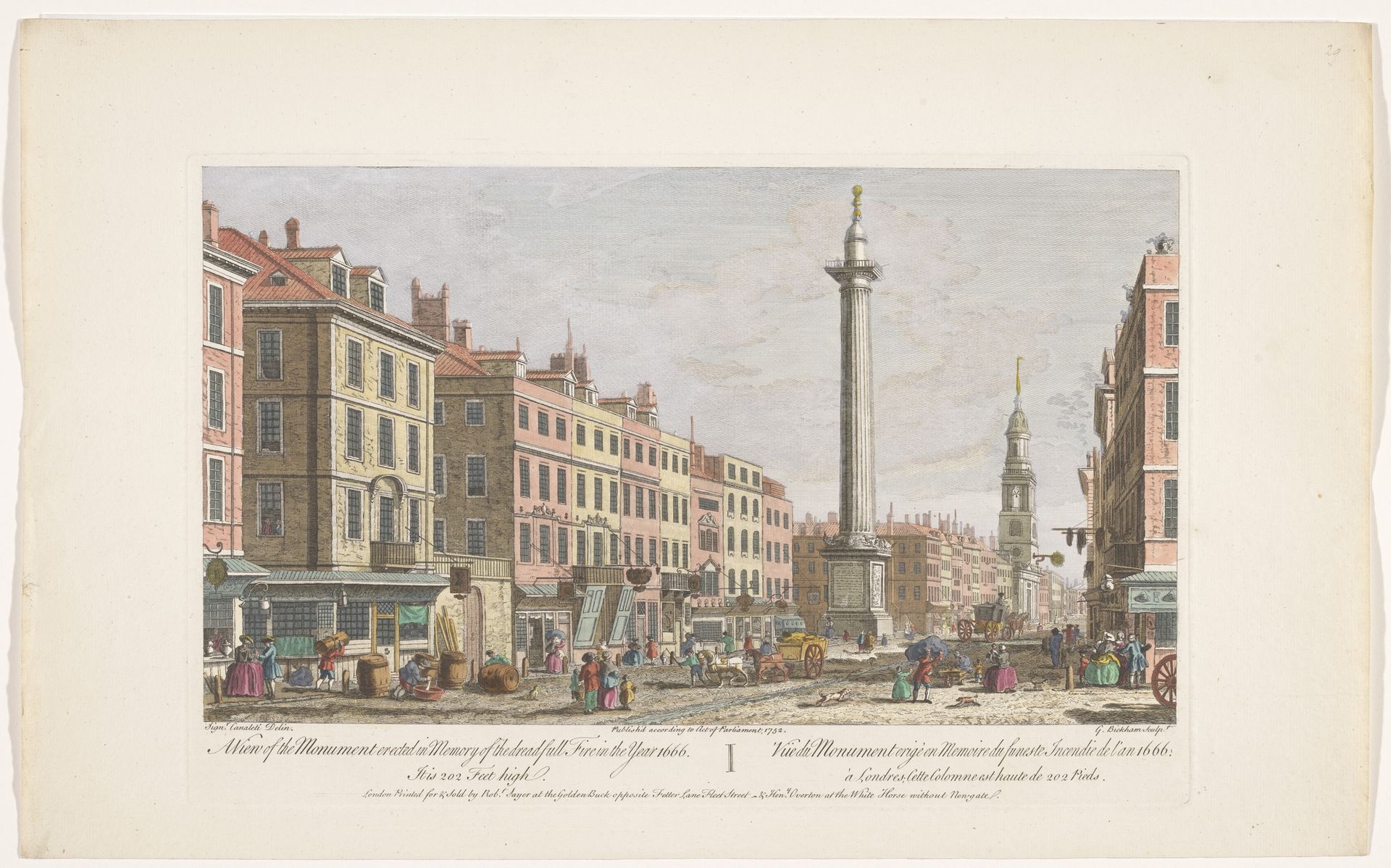 Gezicht op het Monument to the Great Fire of London by Robert Sayer