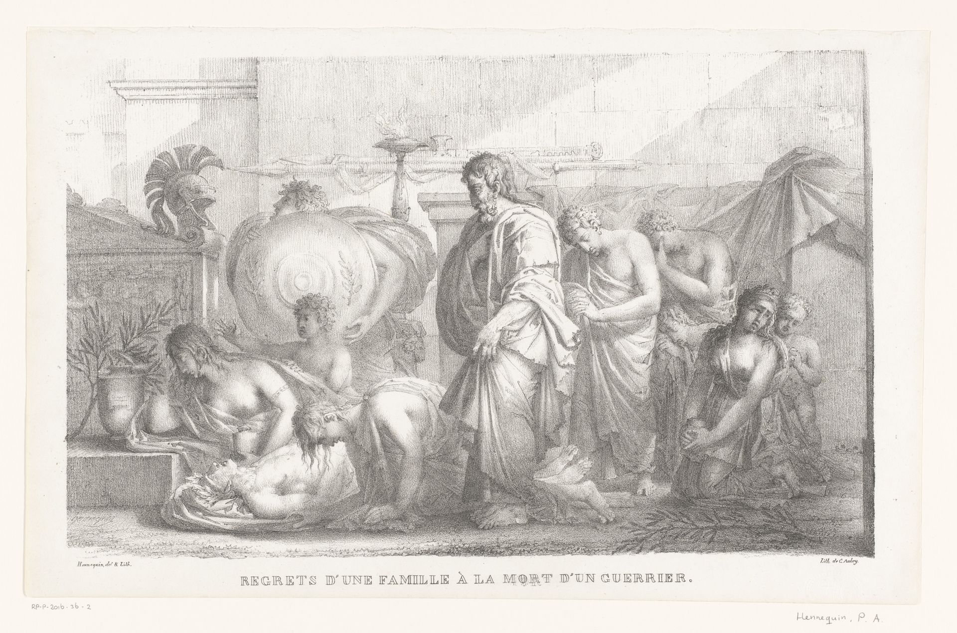 Familie treurend bij het lichaam van een gesneuvelde krijger by Philippe Auguste Hennequin