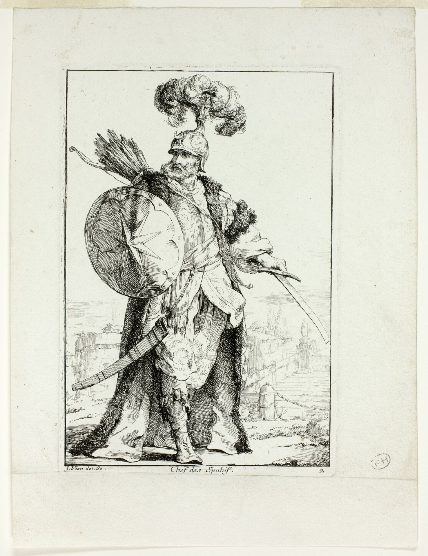 Chef des Spahis, plate two from Caravanne du Sultan à la Mecque by Joseph Marie Vien