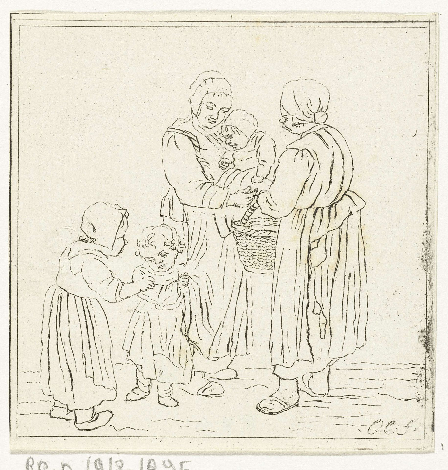 Twee moeders met kinderen by Pieter de Mare