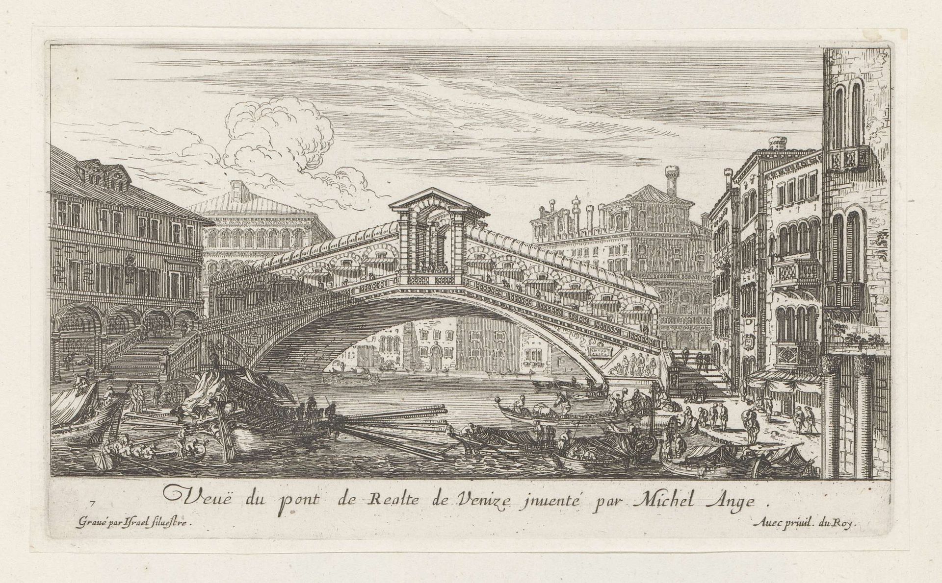 Gezicht op de Rialtobrug en het Canal Grande te Venetië by Israel Silvestre