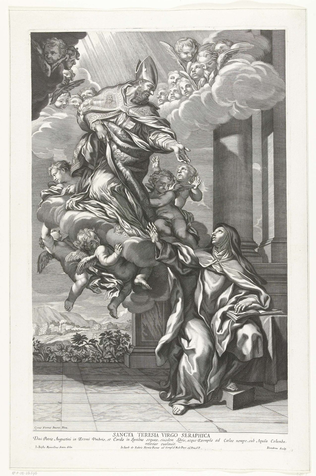 Kerkvader Augustinus van Hippo verschijnt voor de heilige Maria Magdalena van Pazzi by Jacques Blondeau