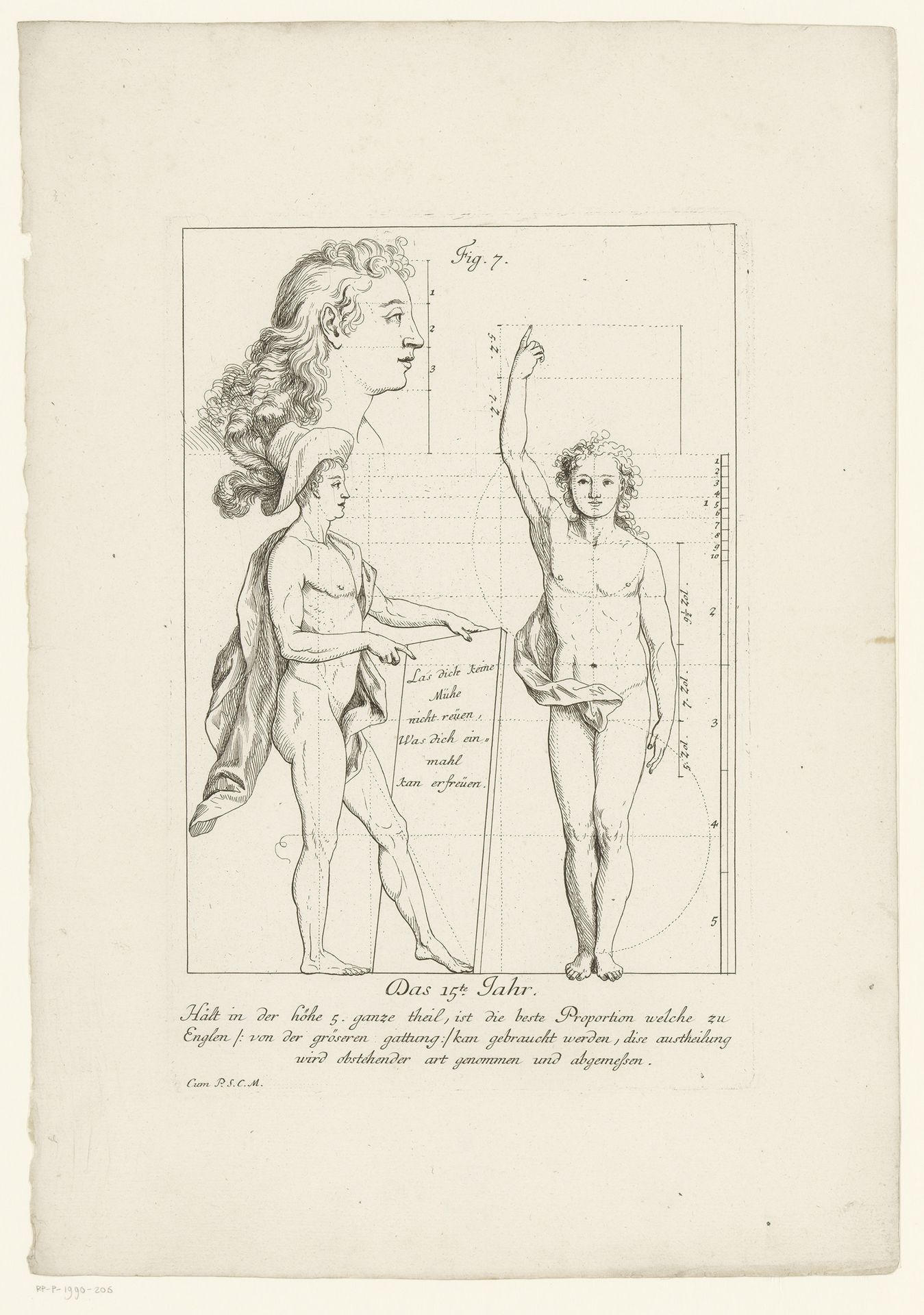 Gezicht en twee aanzichten van het lichaam van een vijftienjarige jongen by Hieronymus Sperling