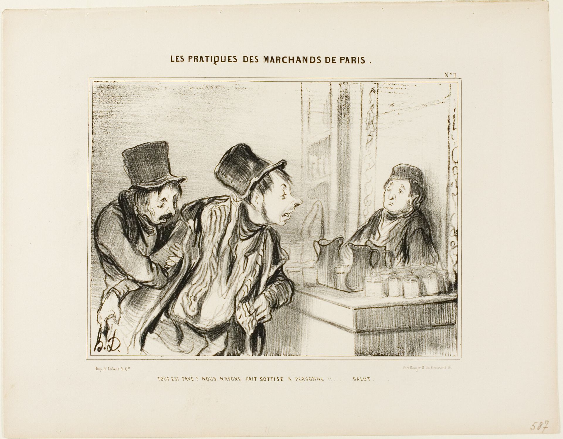 “Everything is Paid for? And We Didn't Insult Anyone… Bye,” plate 31 from Types Parisiens by Honoré Daumier