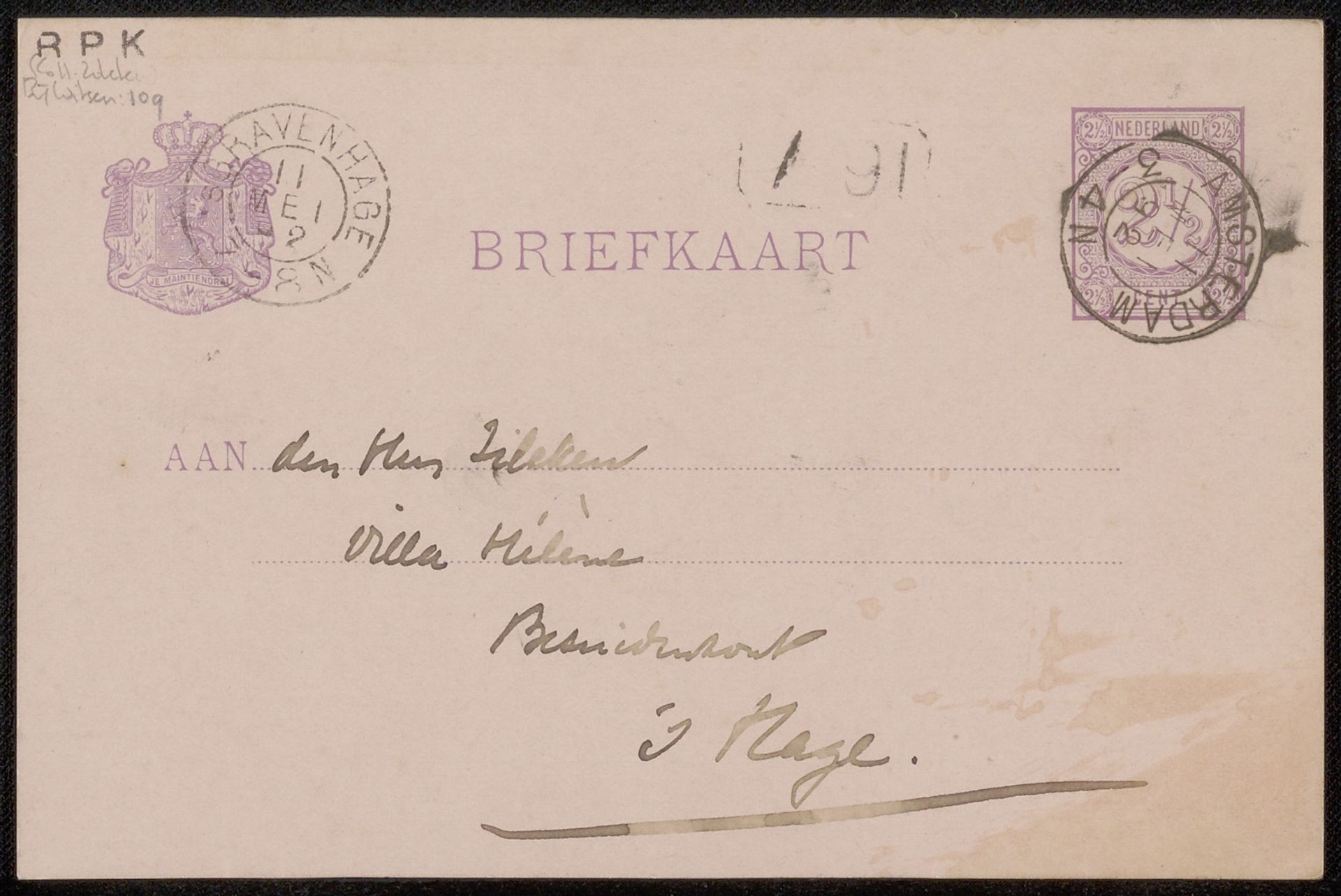 Briefkaart aan Philip Zilcken by Willem Witsen