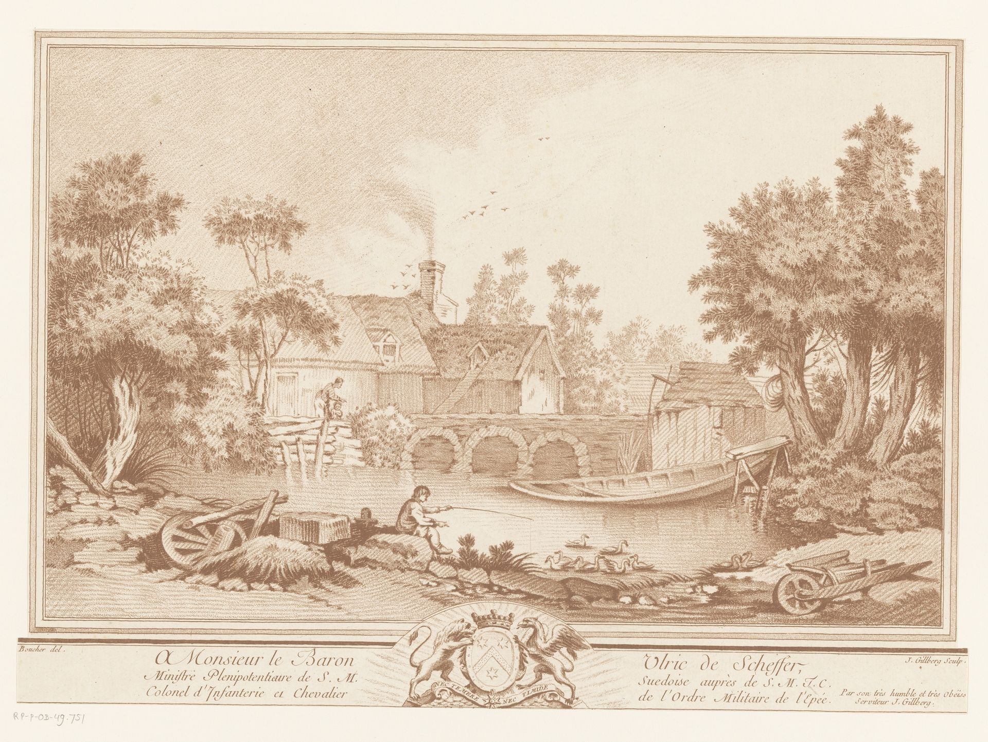 Huisjes en vissertje rond vijver by Jakob Gillberg