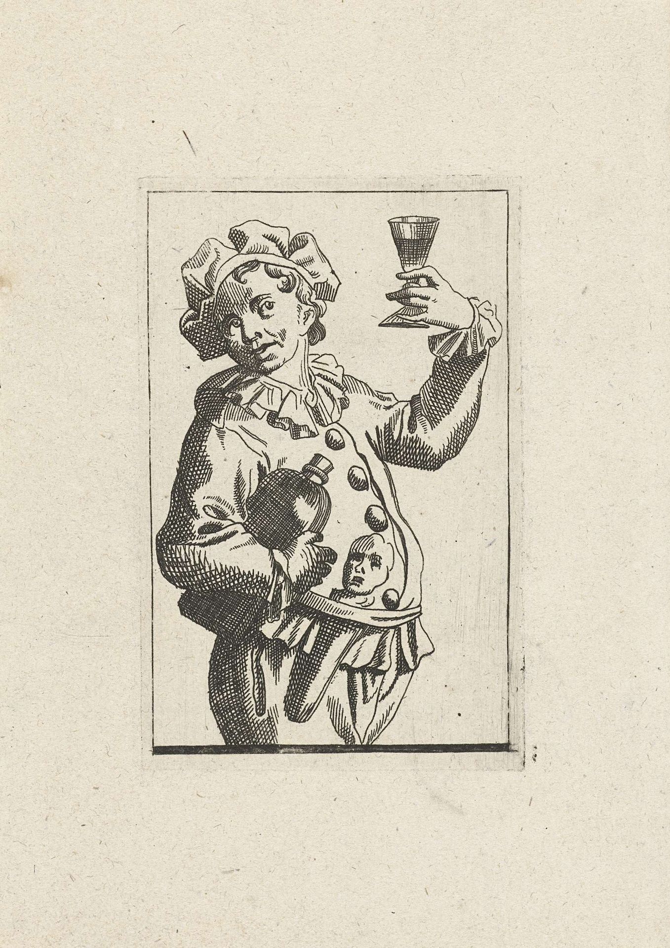 Nar met wijnkruik en drinkglas by Frans Decker