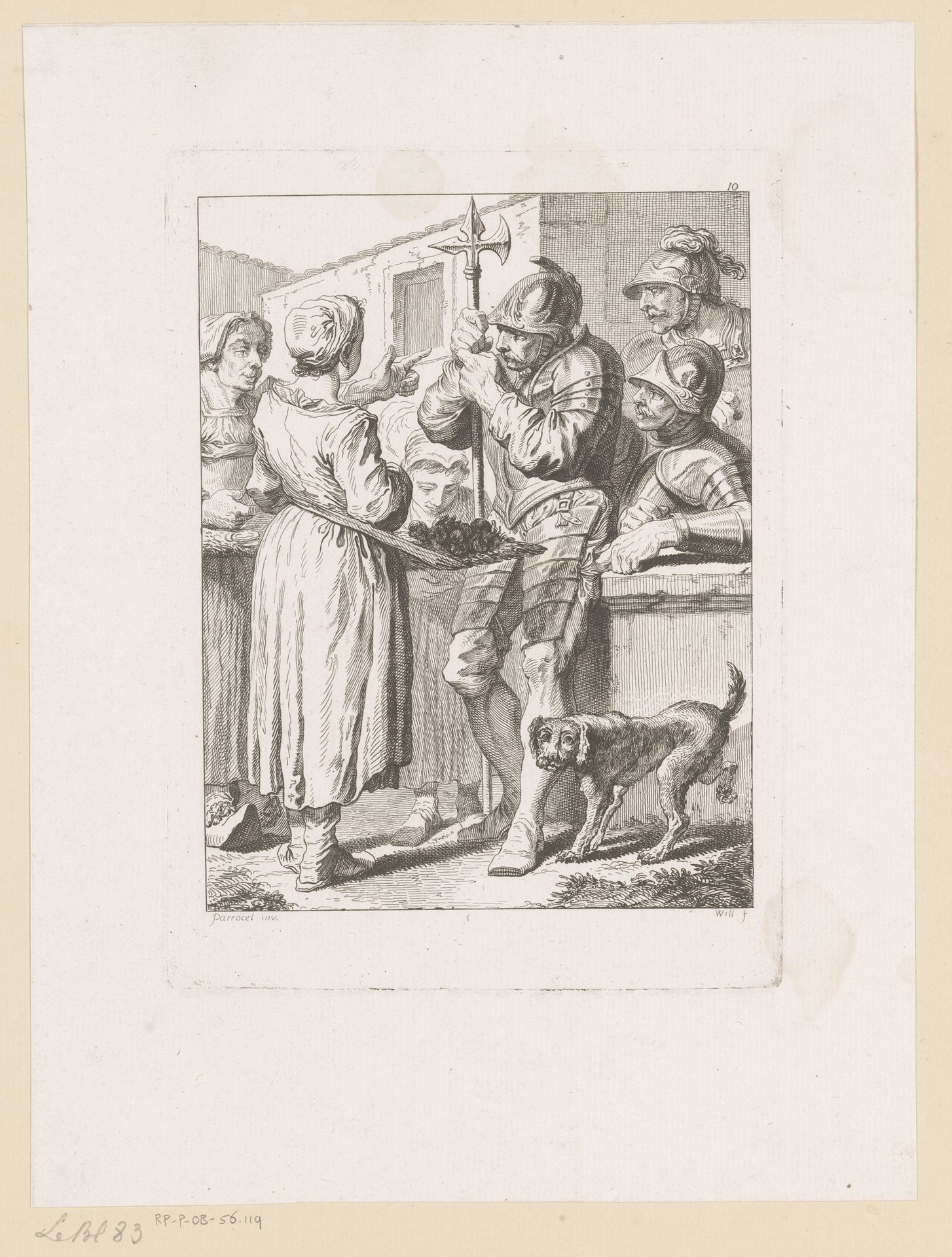 Soldaten in gesprek met marktvrouwen by Johann Georg Wille