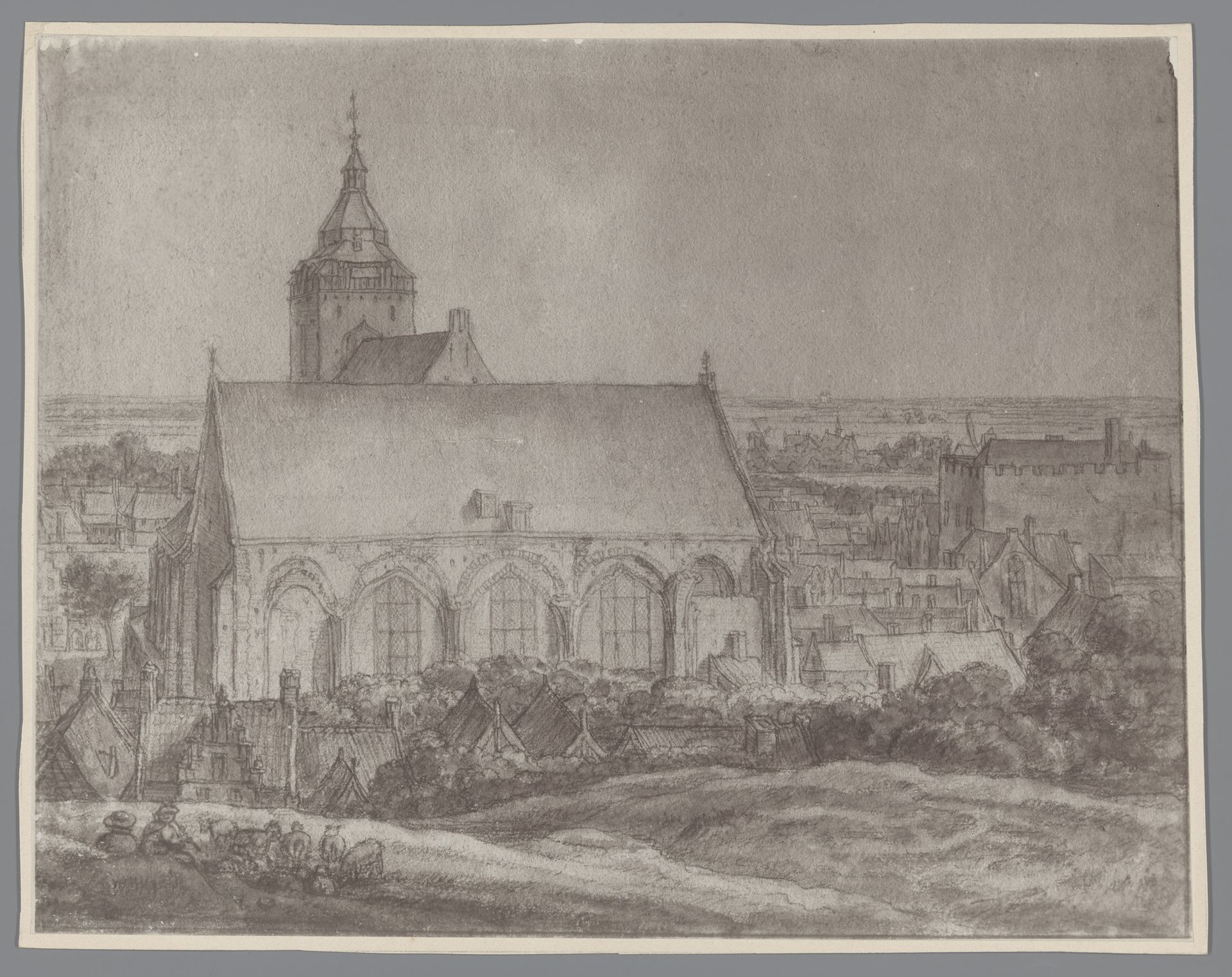 Fotoreproductie van een tekening van een gezicht op de Buurkerk te Utrecht door Anthonie Waterloo by Anonymous
