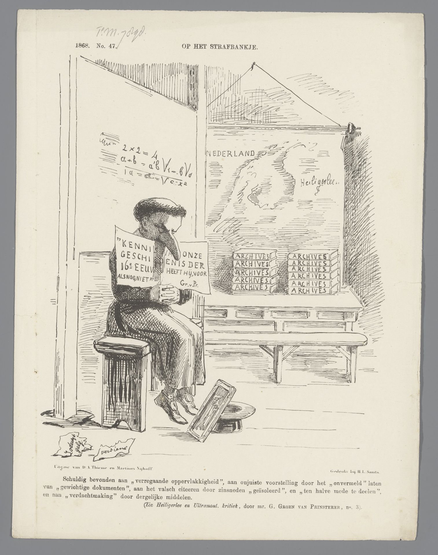 Spotprent op abt Brouwers, 1868 by Johan Michaël Schmidt Crans