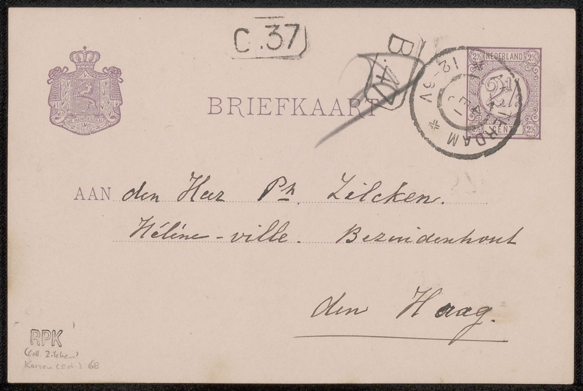 Briefkaart aan Philip Zilcken by Eduard Karsen