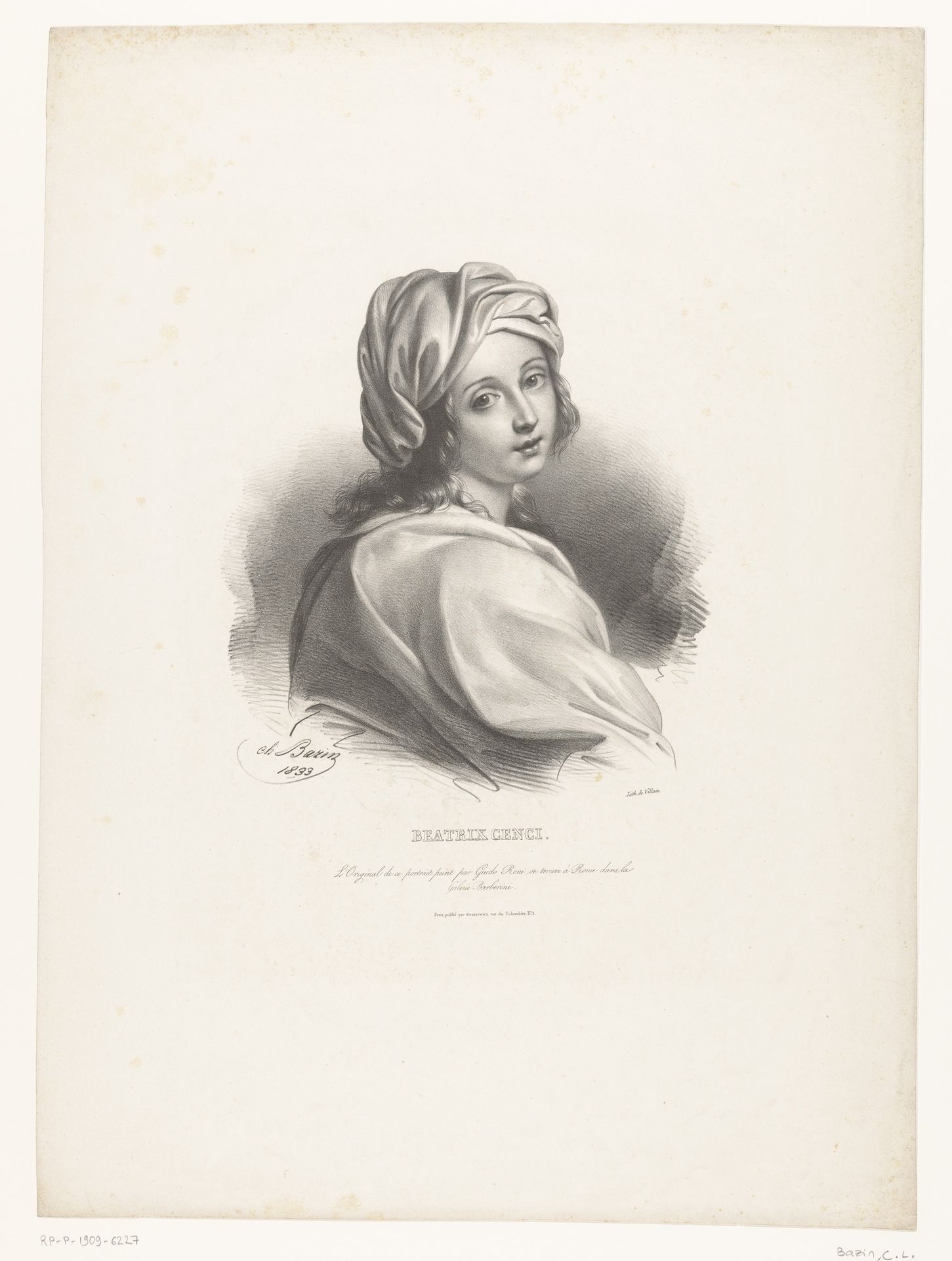 Portret van de Romeinse edelvrouw Beatrice Cenci by Charles Louis Bazin