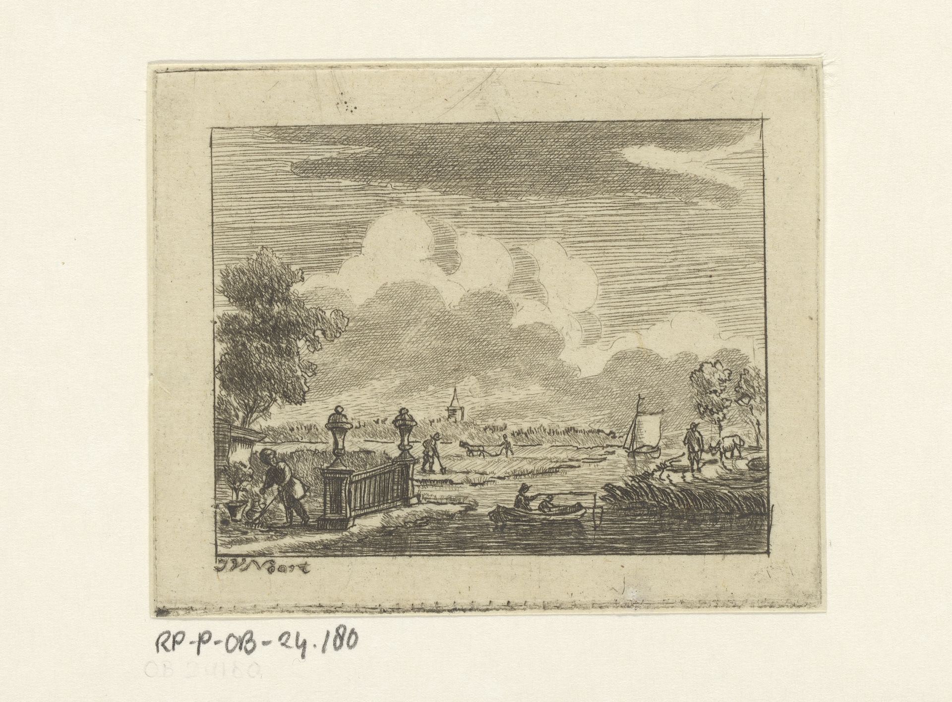 Landschap met water en figuren by Jan van (1756-1837) Noort