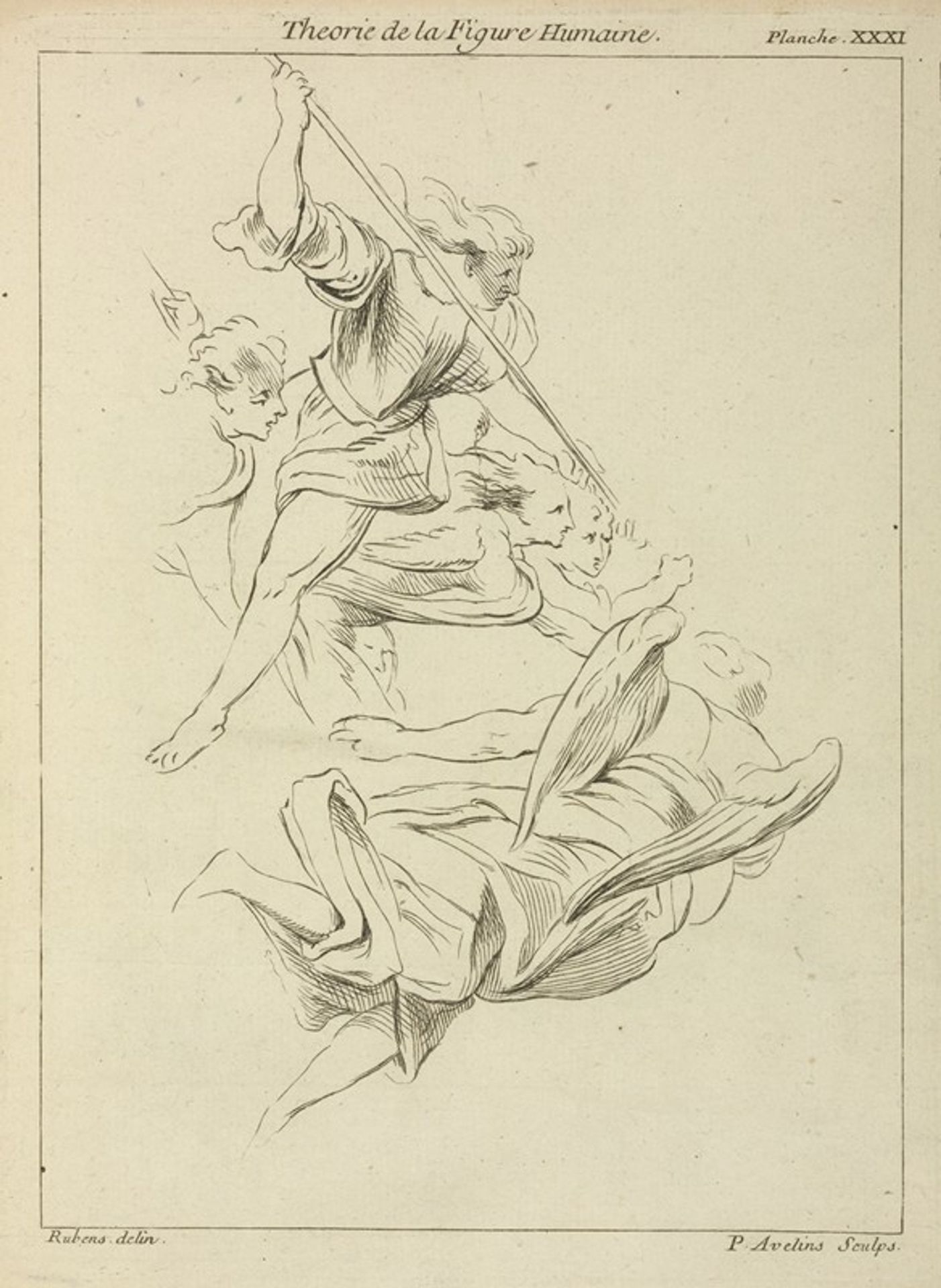 Several winged figures in flight, and a figure with a spear by Peter Paul Rubens