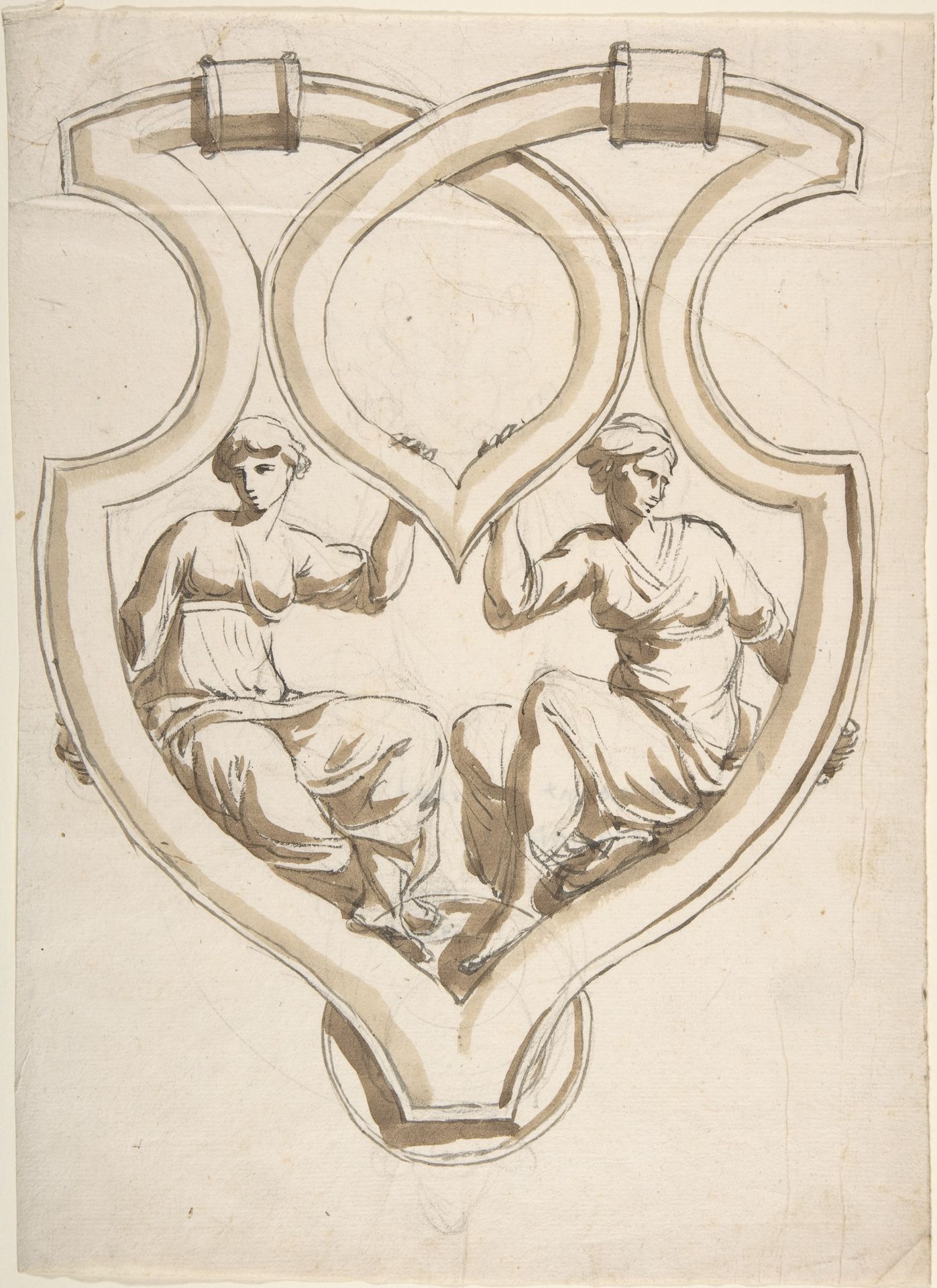 Two Female Figures in Interlaced Cartouche Design for Door Knocker by Anonymous