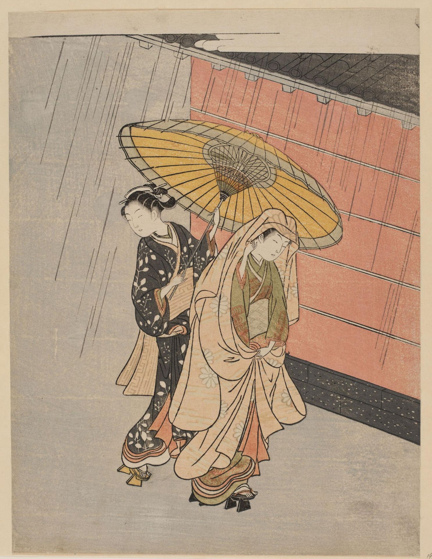 Two Girls in the Rain by Suzuki Harunobu 鈴木春信