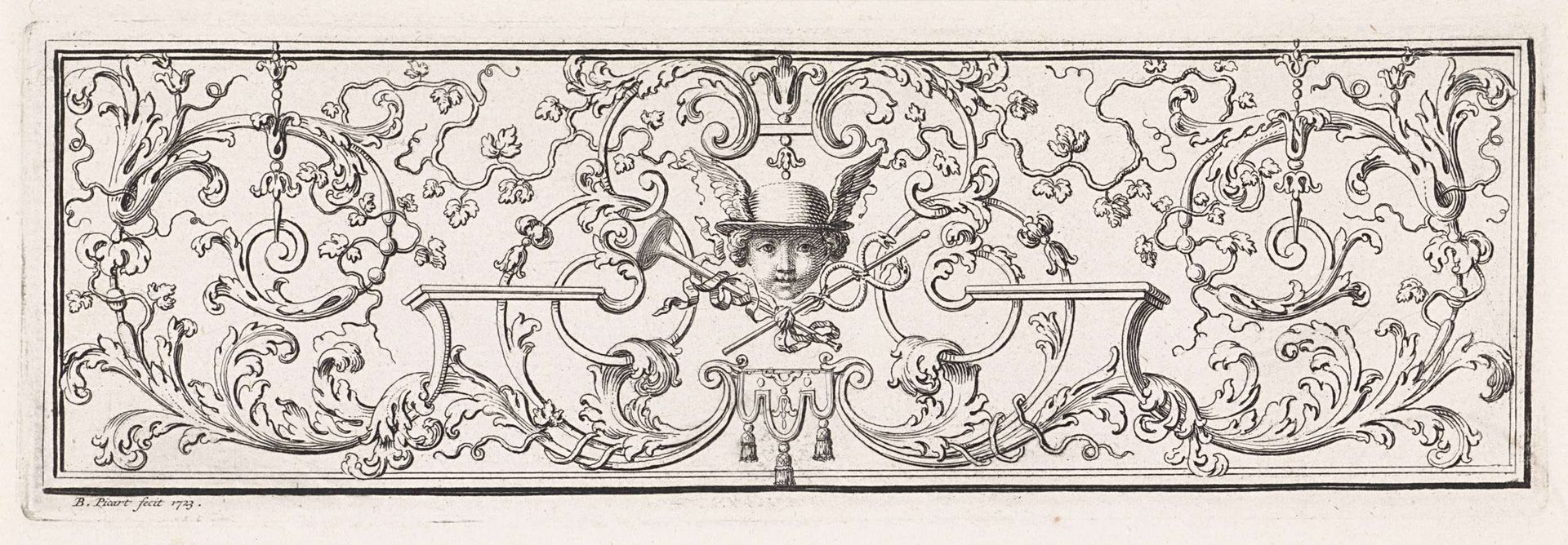 Ornament met een Mercuriusgezicht by Bernard Picart