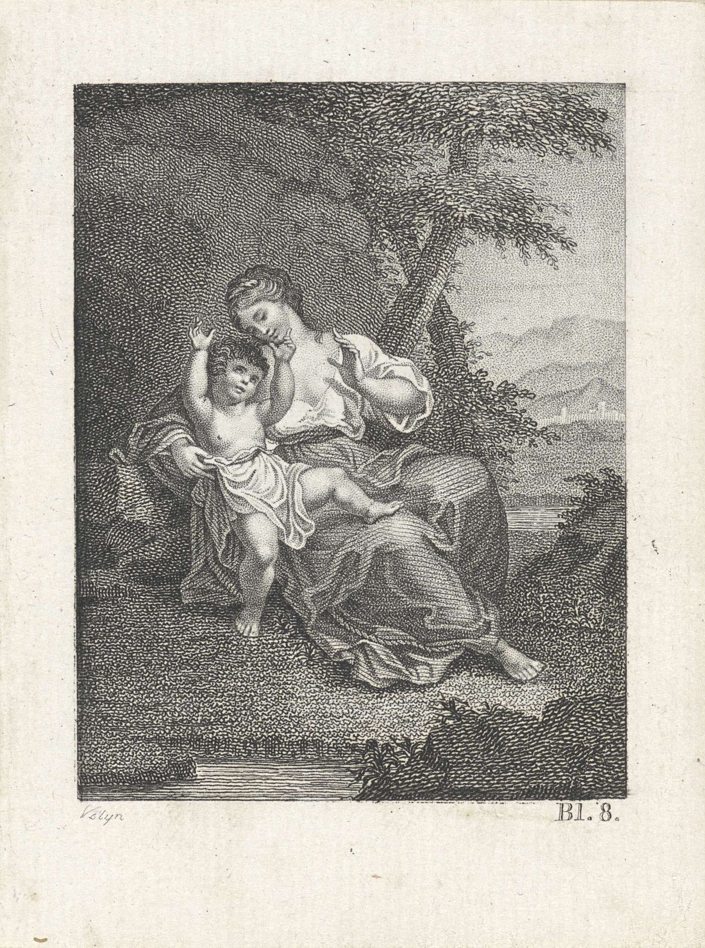 Vrouw met kind in een landschap by Philippus Velijn
