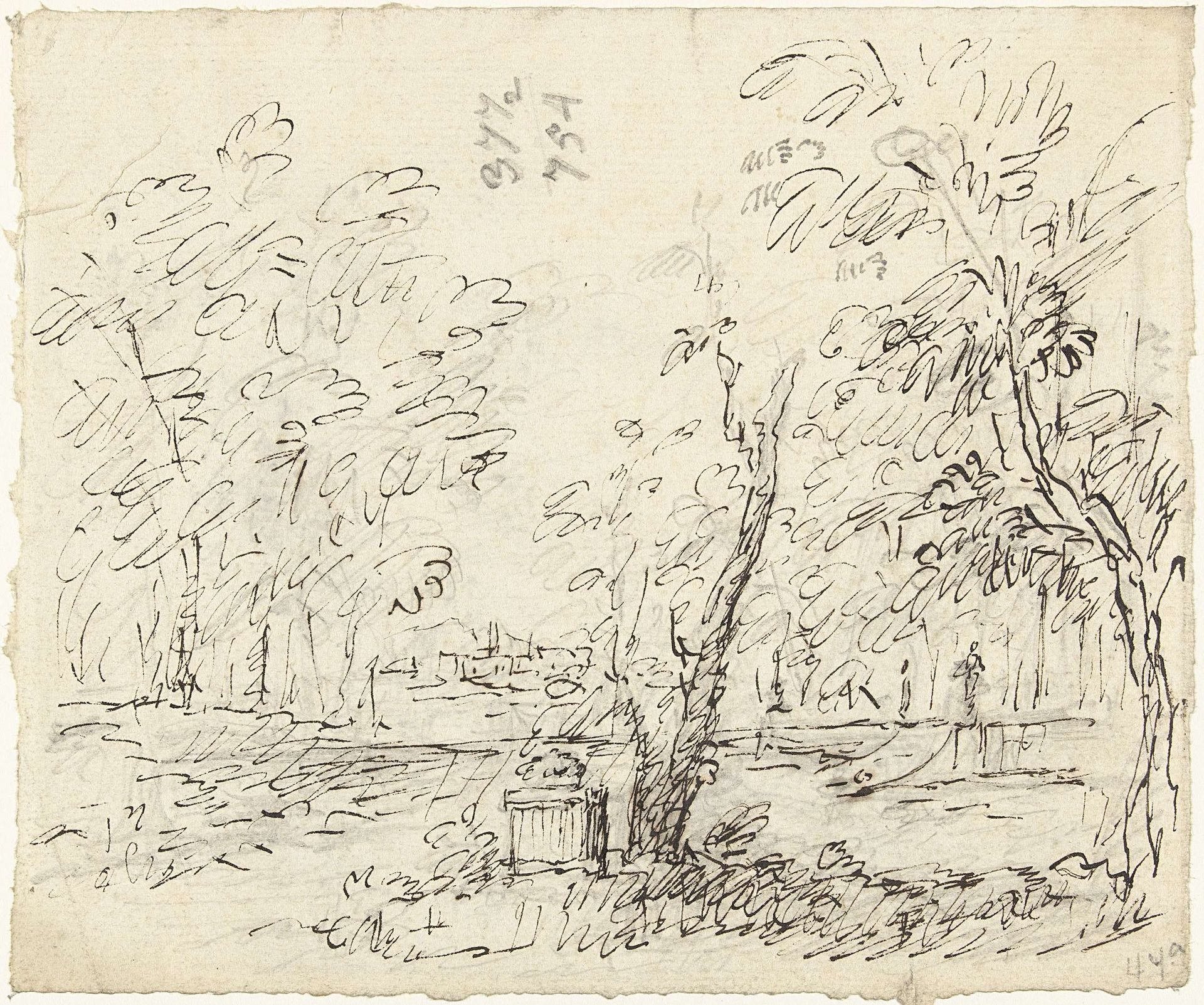 Tuin met trap met beelden by Dionys van Nijmegen