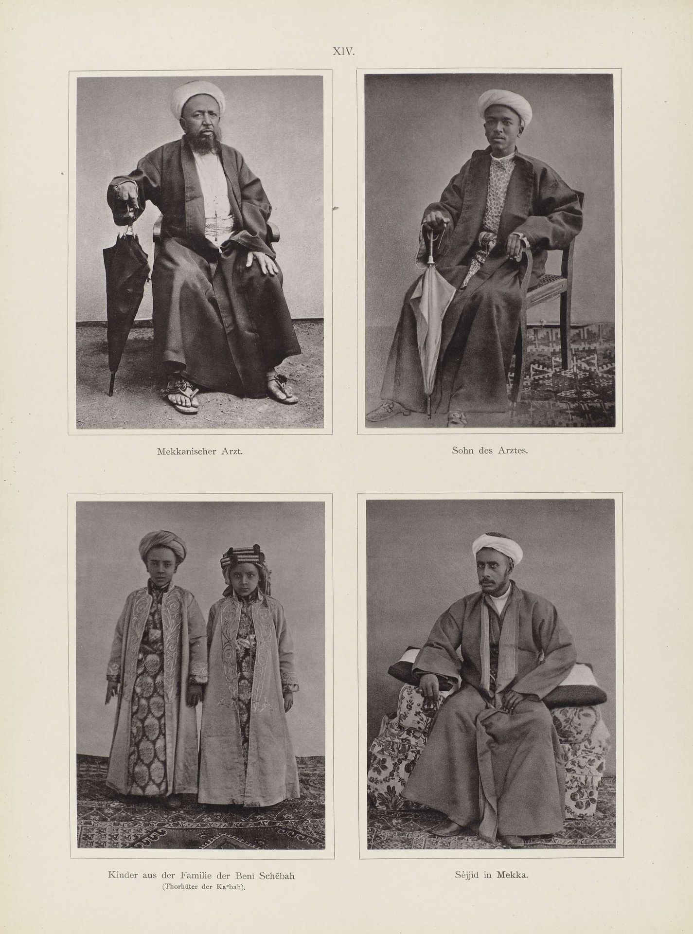Vier portretten, waaronder die van Abd al-Ghaffar en diens zoon, twee kinderen van de Banī Shaybah stam en een sayyid by Christiaan Snouck Hurgronje