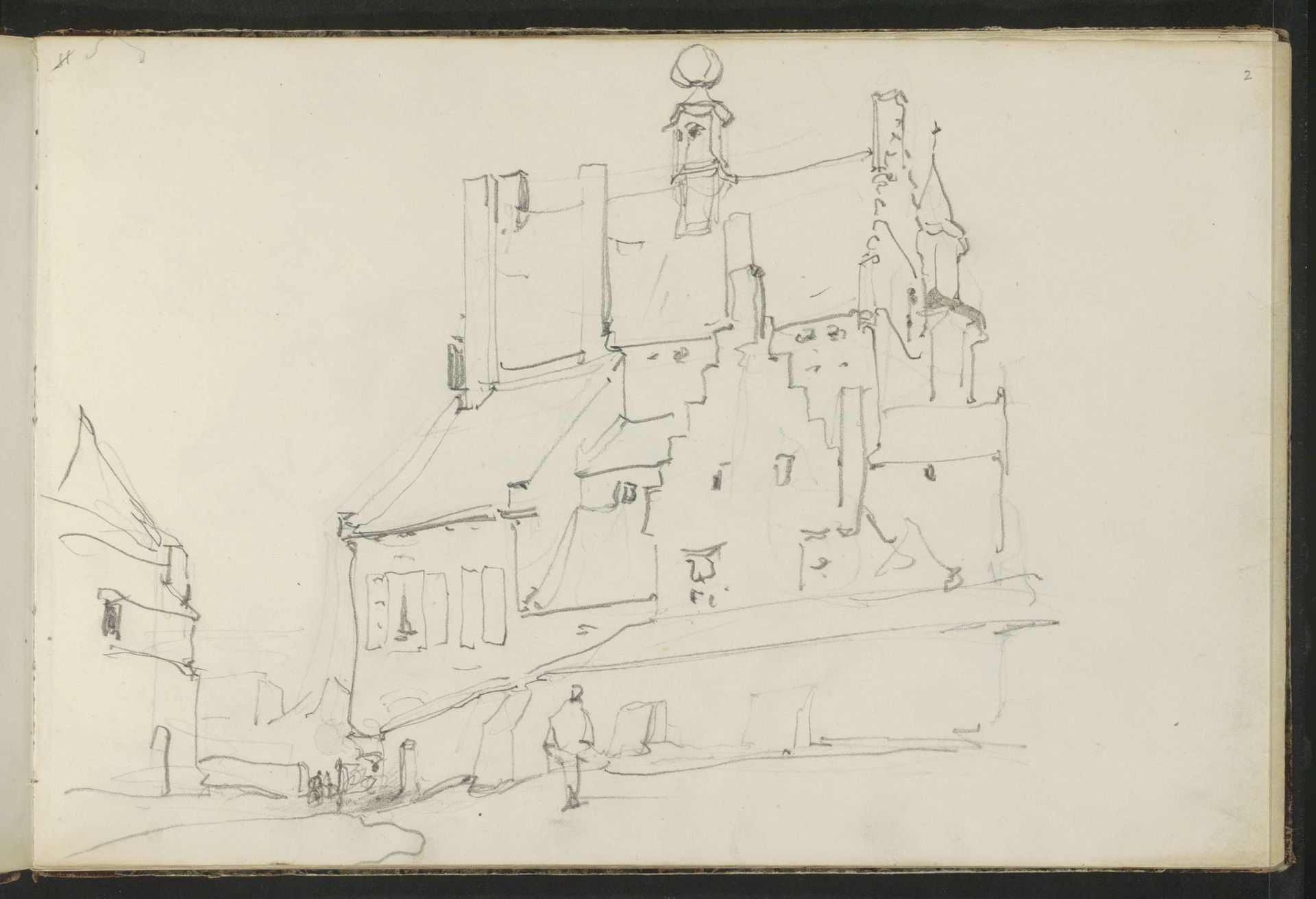 Gebouw met trapgevels by Johannes Bosboom
