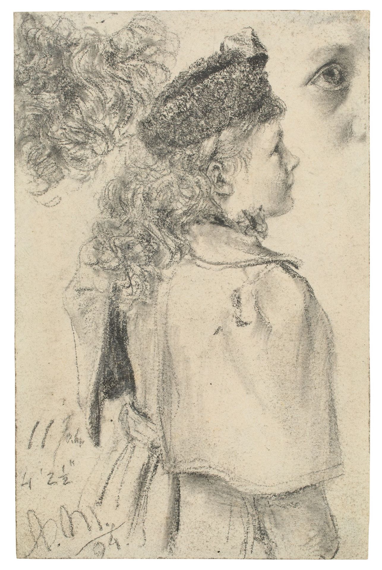 Young girl in profile with fur cap by Adolph Menzel