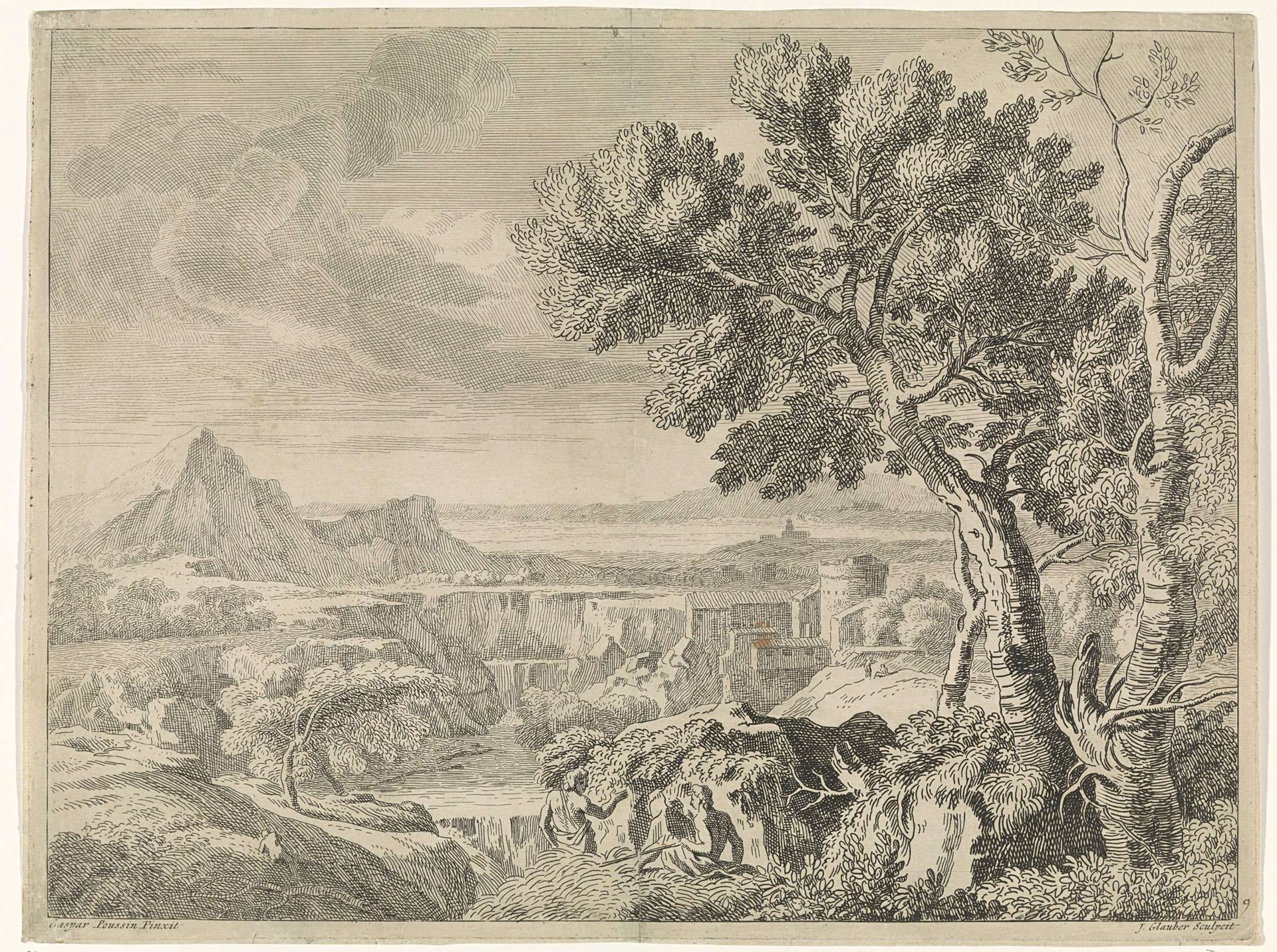 Landschap met ravijn en waterval by Johannes Glauber
