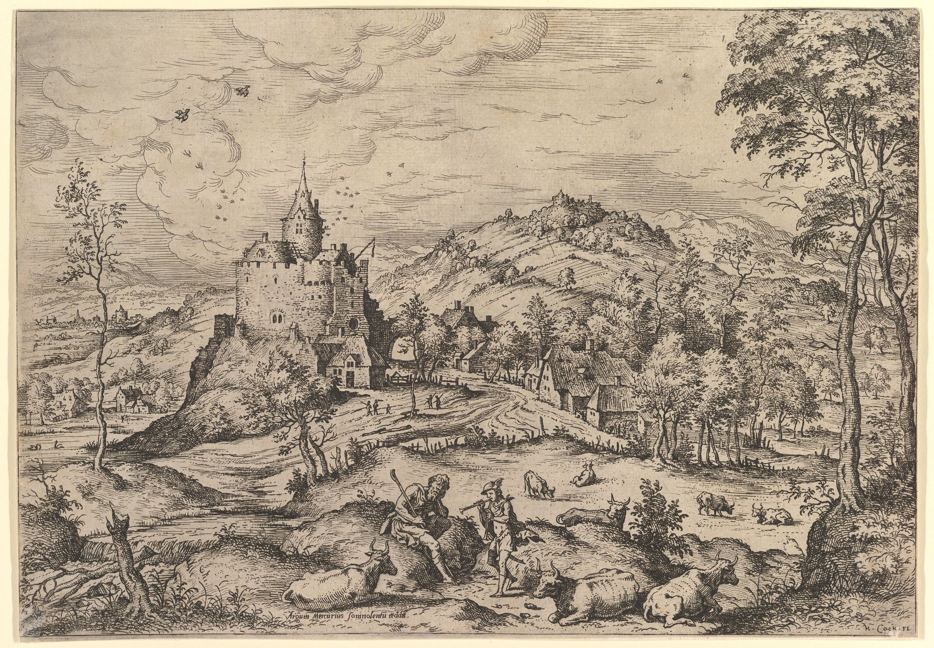 Mercury Lulling Argus to Sleep from Landscapes with Biblical and Mythological Scenes by Hieronymus Cock