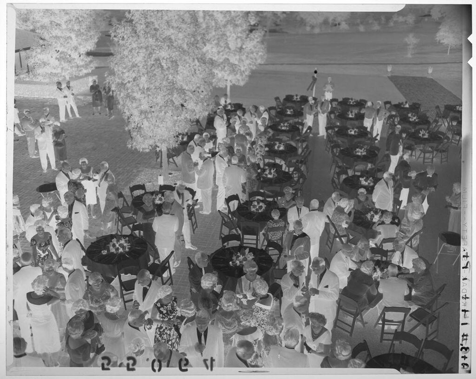 Untitled (overhead view of large party on outdoor patio with many tables) by Martin Schweig