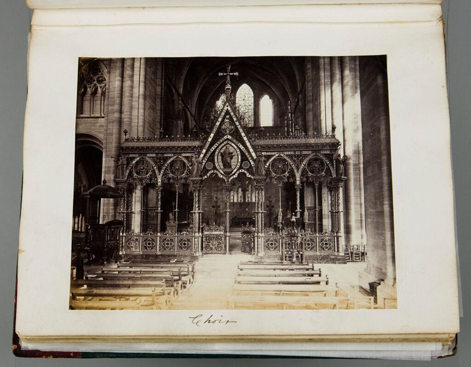 Untitled (interior view of choir, possibly Hereford Cathedral; verso: The Devil's Garden, Stanner, Kington, Herefordshire, with figure in foreground) by Iorwerth Grey Lloyd