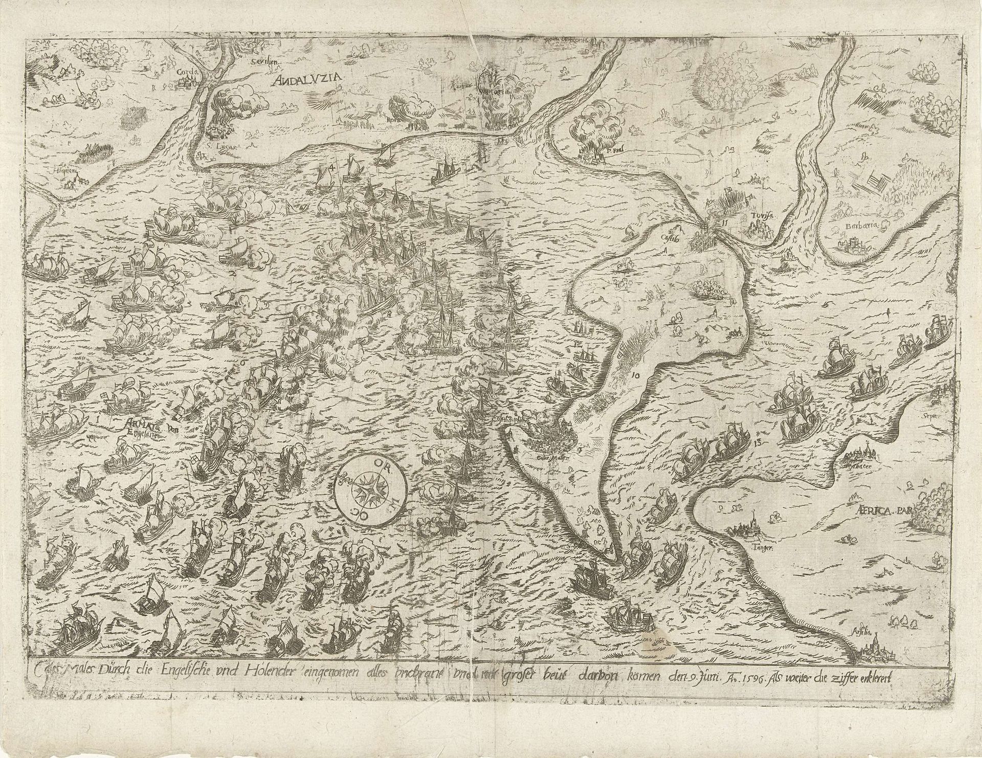 Cales Males (Cadiz) door de Hollanders en Engelsen ingenomen, 9 Juni 1596 by Anonymous