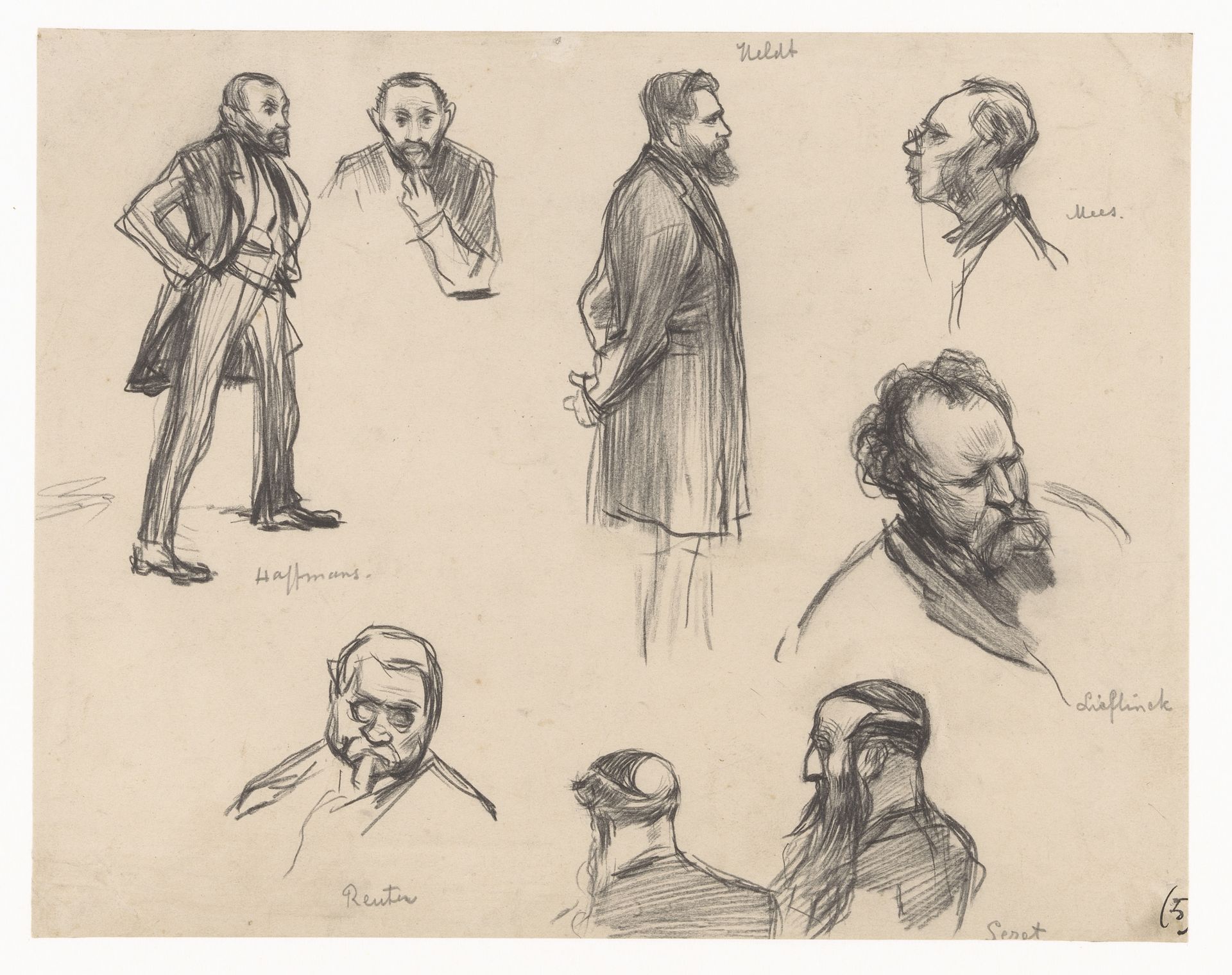 Portretten van de Kamerleden J.H.L. Haffmans, B.H. Heldt, R.P. Mees, Generaal A.E. Reuter, kapitein H. Seret en F. Lieftinck by Pieter de Josselin de Jong