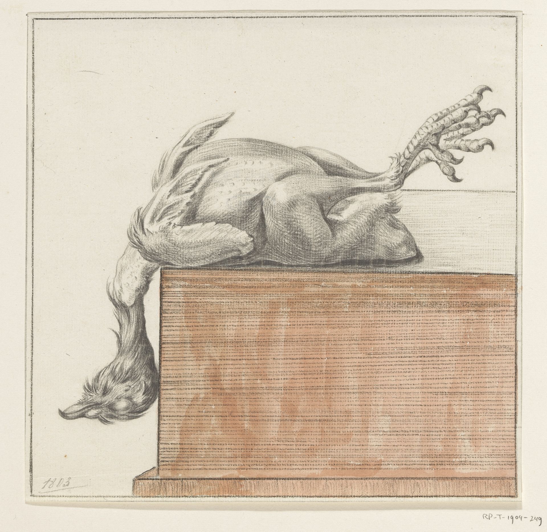 Liggende dode vogel, met de kop naar beneden hangend by Jean Bernard