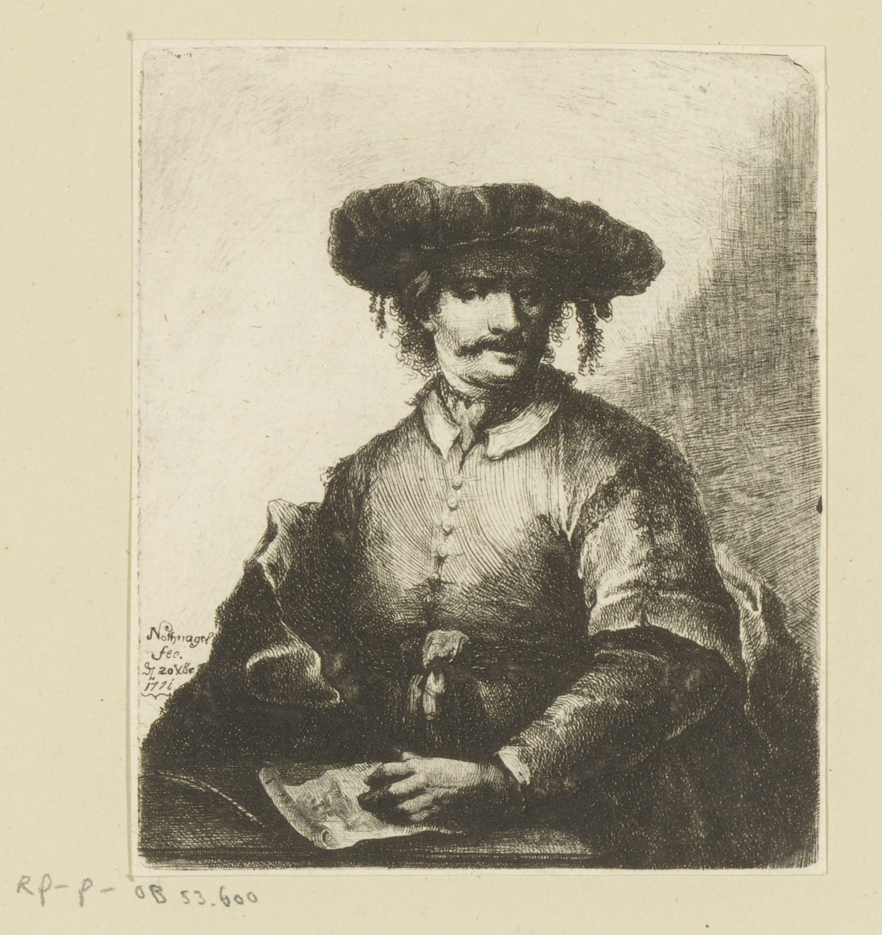 Portret van een onbekende kunstenaar by Johann Andreas Benjamin Nothnagel