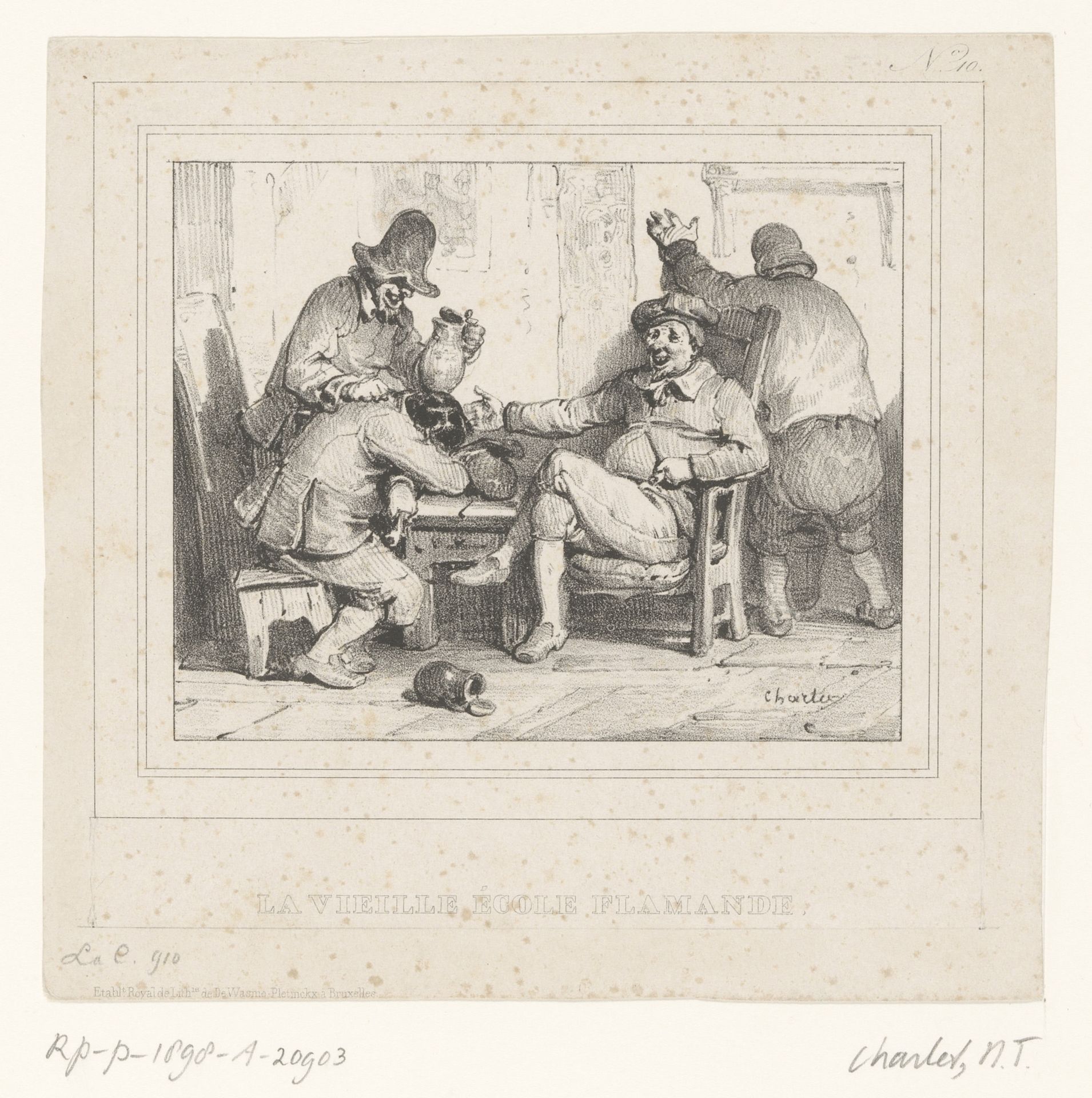 Vier boeren drinken in een kroeg by Nicolas Toussaint Charlet