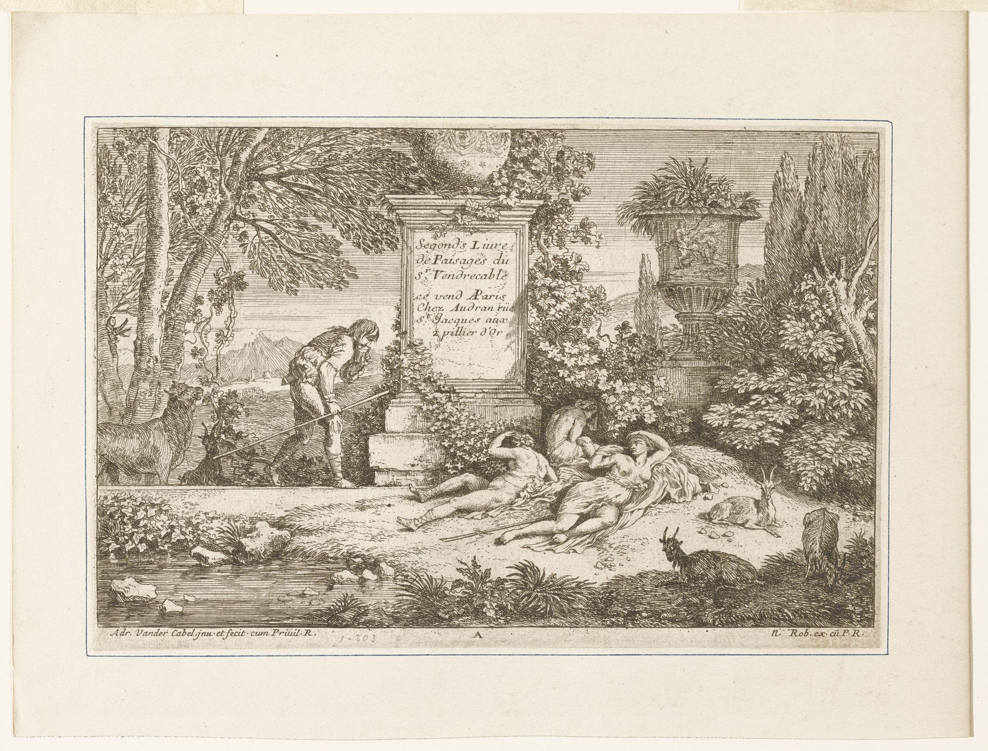 Title Page from Segonds Livre de Paisages du Sr. Vendrecable by Adriaen van der Cabel