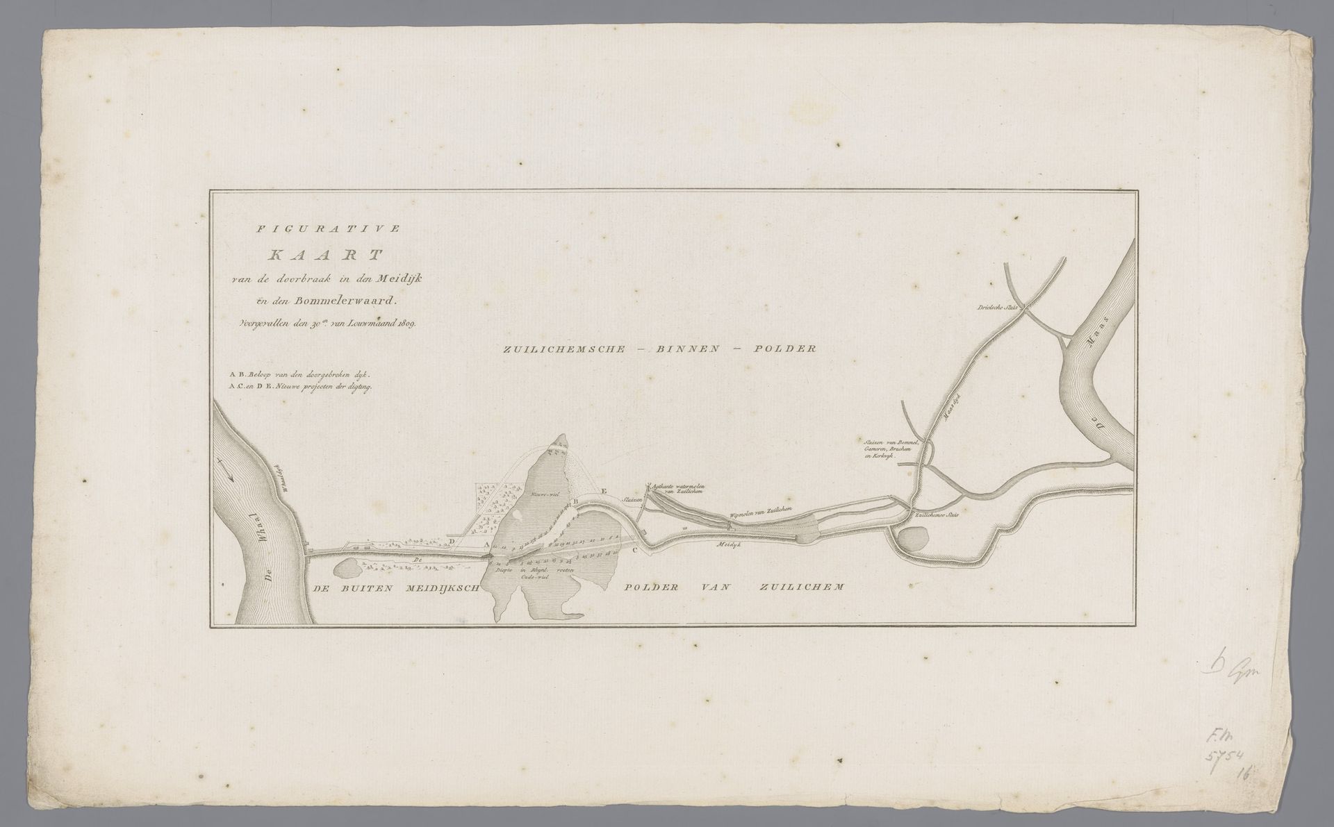 Kaart van dijkdoorbraak in de Bommelerwaard, 1809 by Anonymous