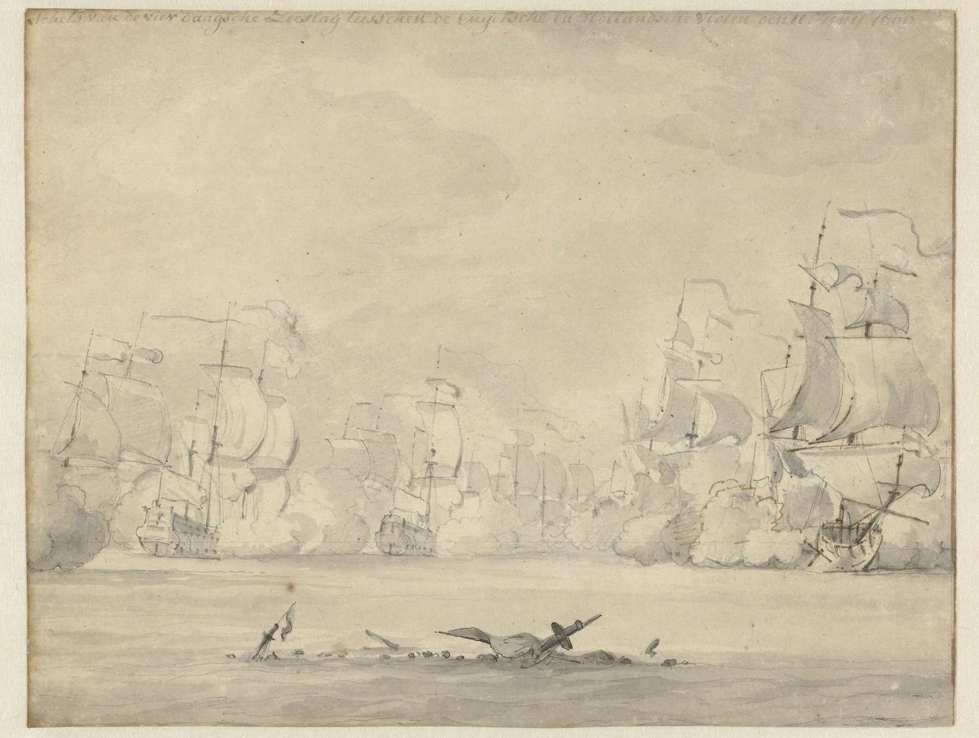 Gevechten tijdens de eerste dag van de Vierdaagse Zeeslag, 1666 by Willem van de Velde I