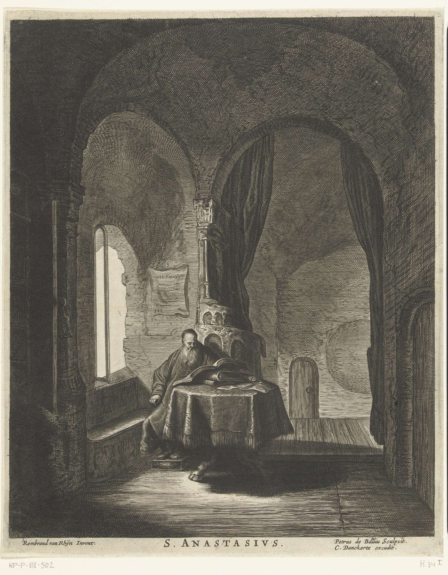 Heilige Anastasius studeert in vertrek by Pieter de Bailliu