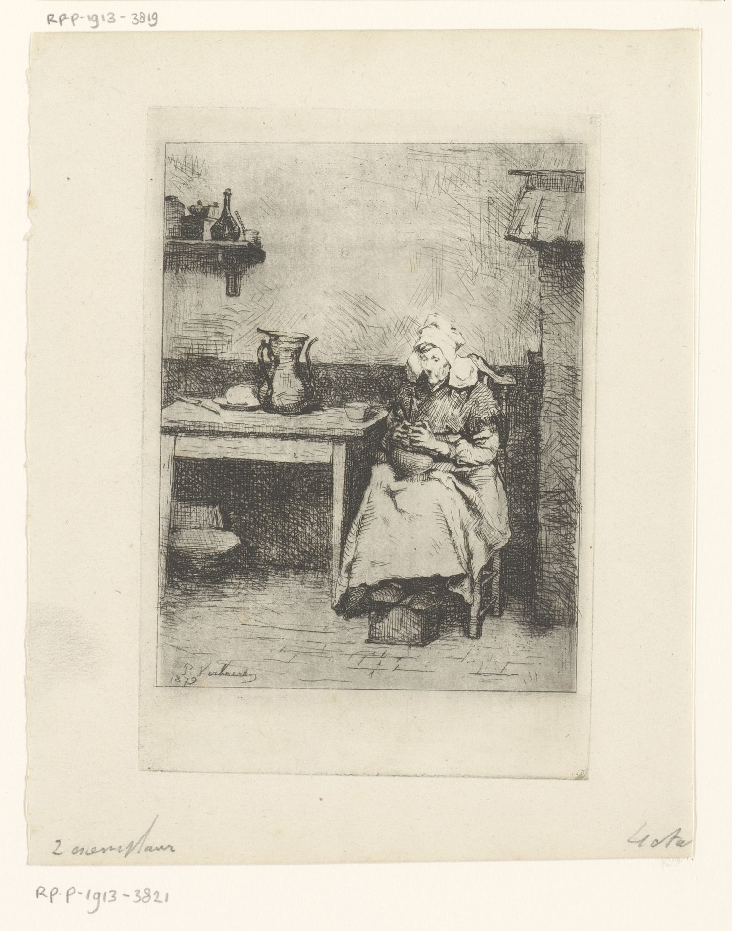 Interieur met schillende boerin by Piet Verhaert