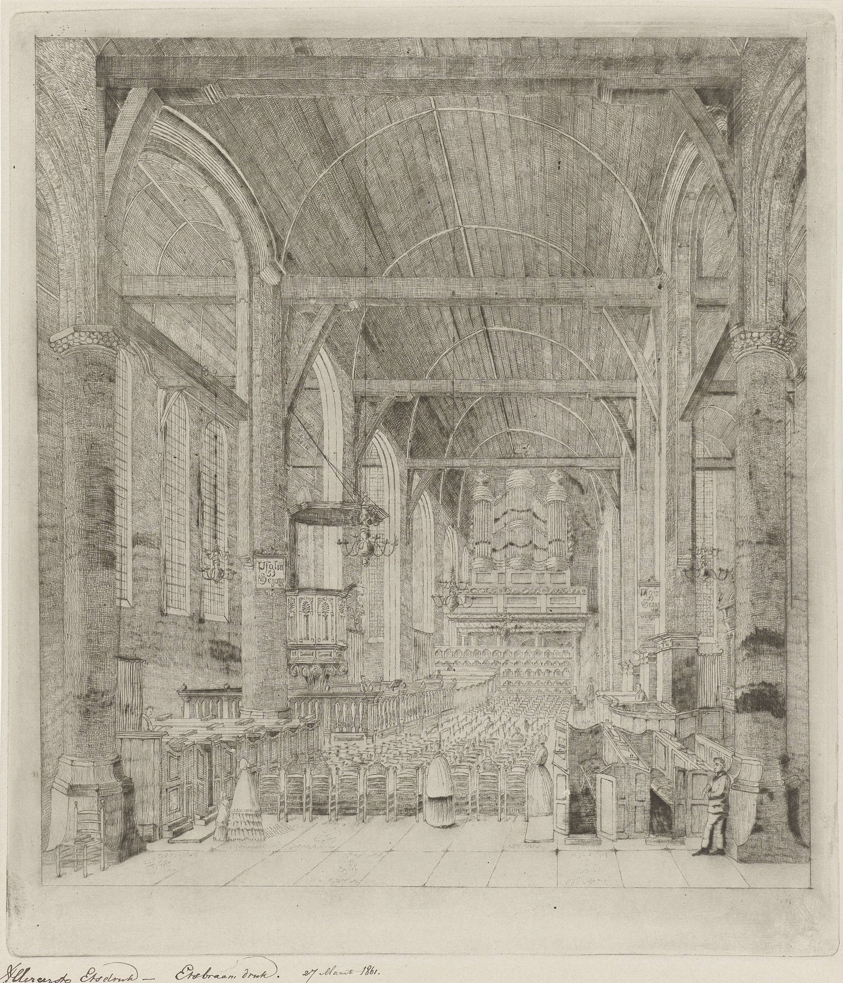 Interieur van een kerk te Oudewater by Eberhard Cornelis Rahms