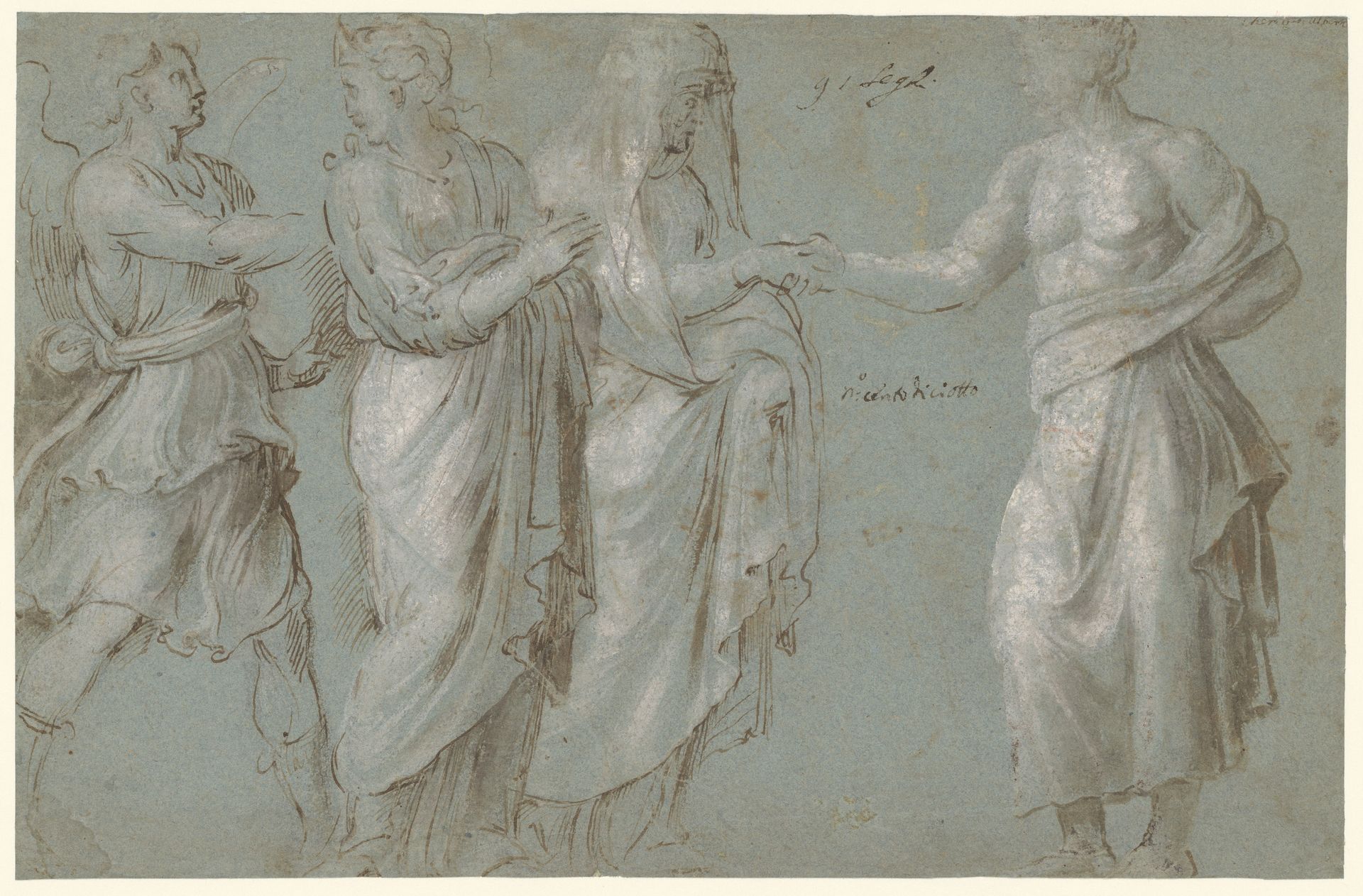 A Winged Figure, two Women, and a Man by Biagio Pupini