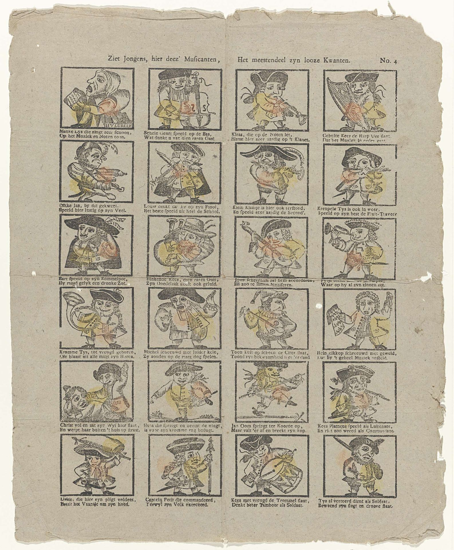 Ziet jongens, hier deez' musicanten, / Het meestendeel zyn looze kwanten by Jacobus Thompson