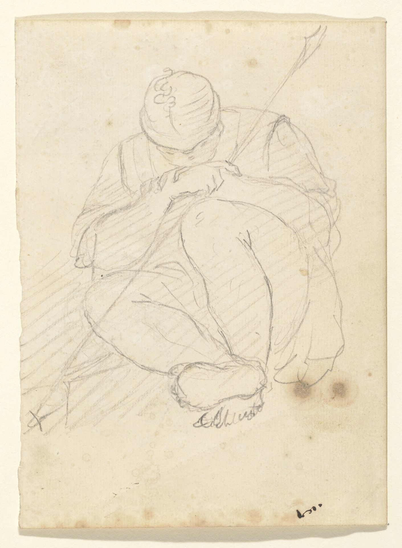 Ineengedoken zittende, slapende soldaat by Dionys van Nijmegen