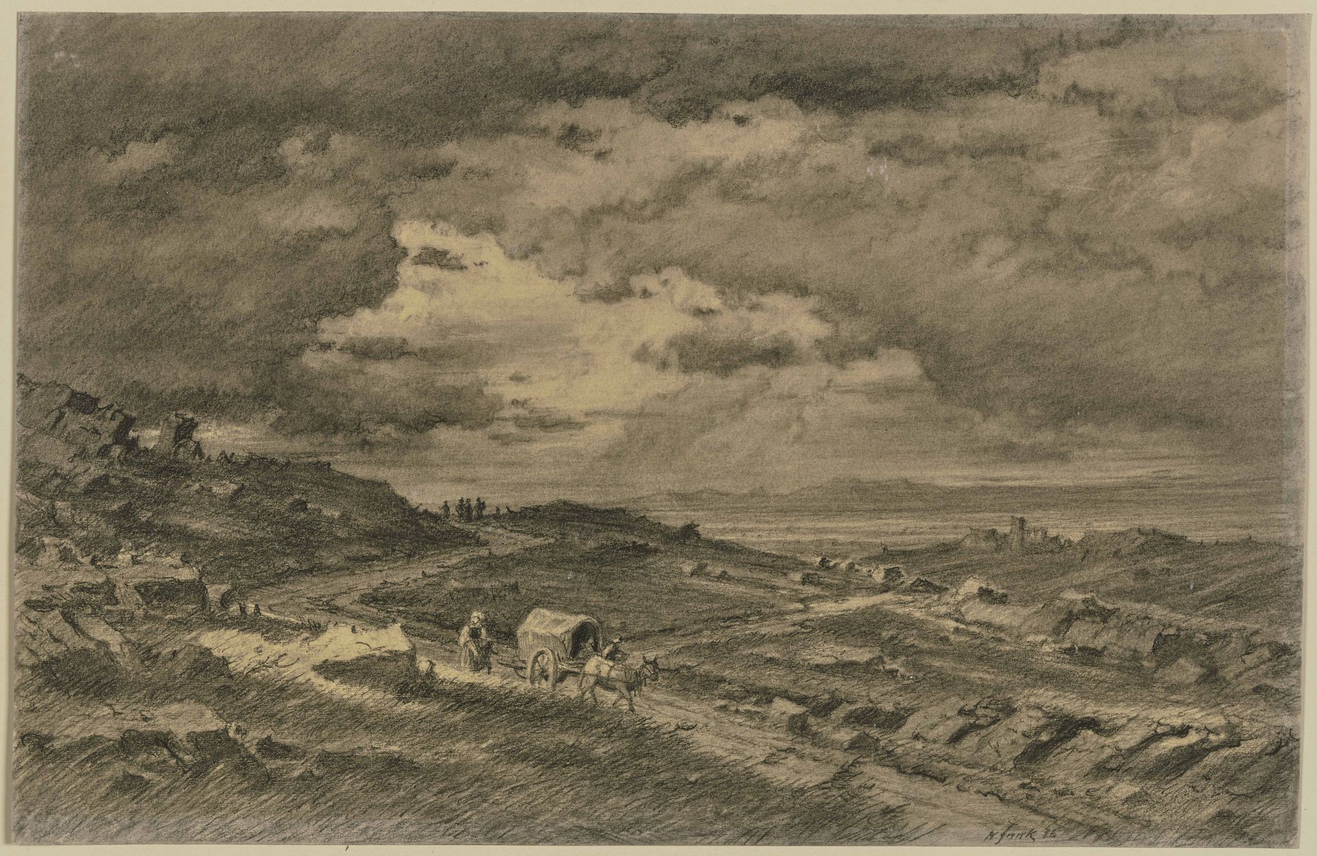 Campagna-Landschaft bei heraufziehendem Unwetter by Heinrich Funk