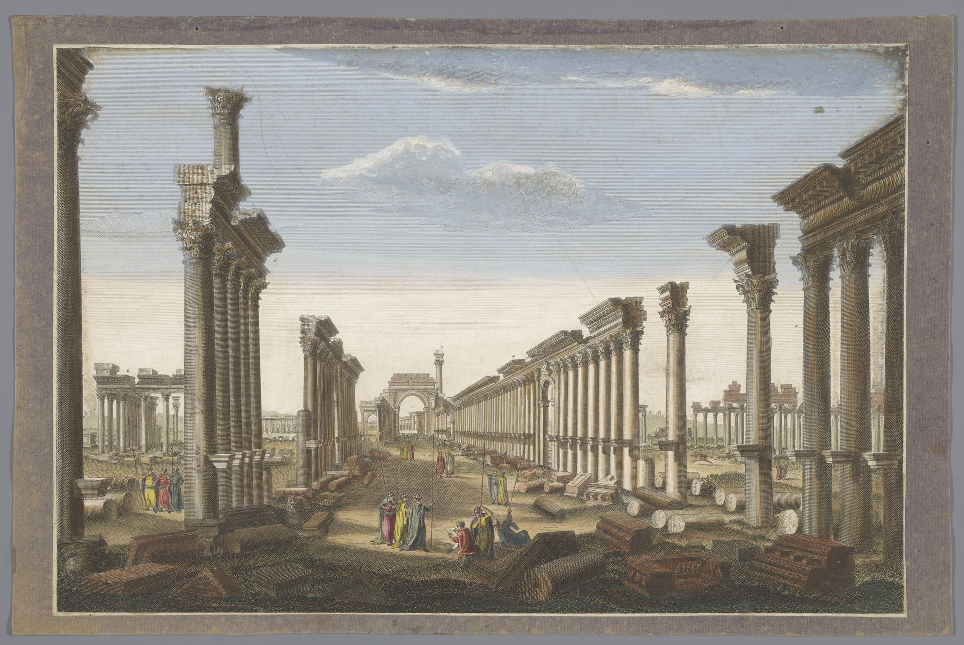 Gezicht op de ruïne van de boog van de zuilengalerij te Palmyra, gezien vanaf de westzijde by Robert Sayer