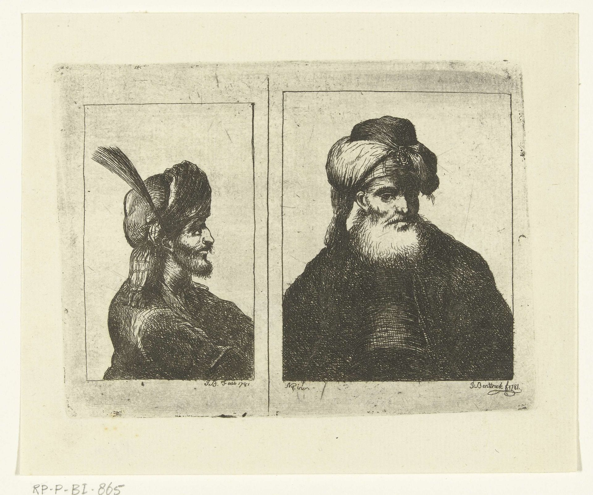 Twee bustes van mannen met tulband en baard by Jean Charles Bentinck