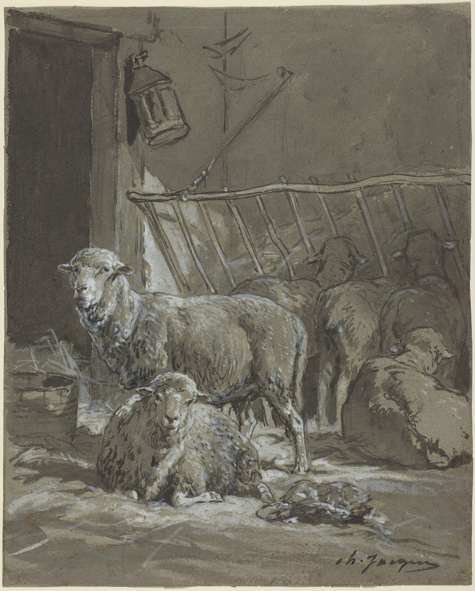 Sheep in a Manger by Charles Jacque